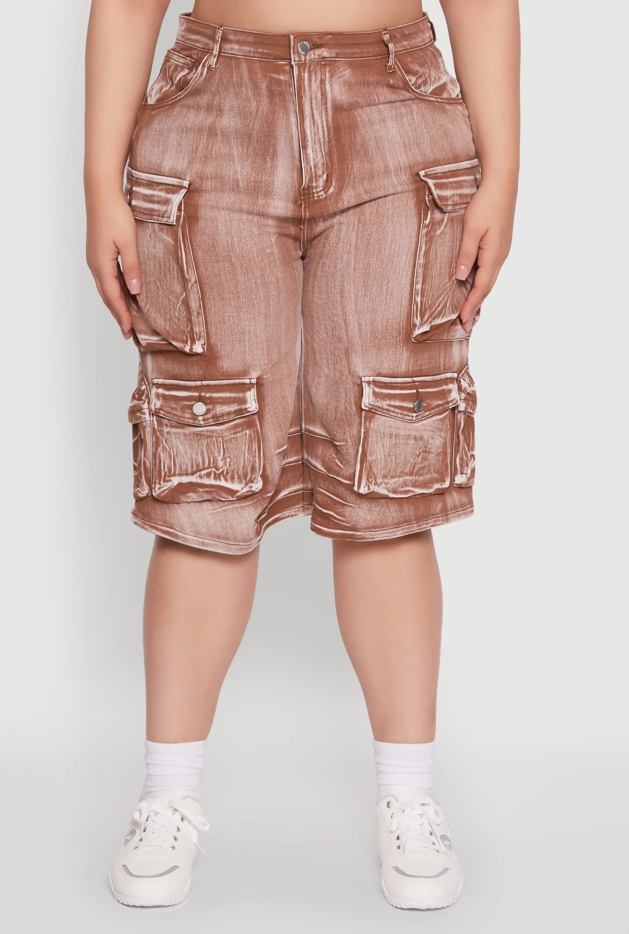 Plus Size Daisy High Waisted Acid Wash Cargo Denim Shorts sold by Rainbow product image thumbnail 5