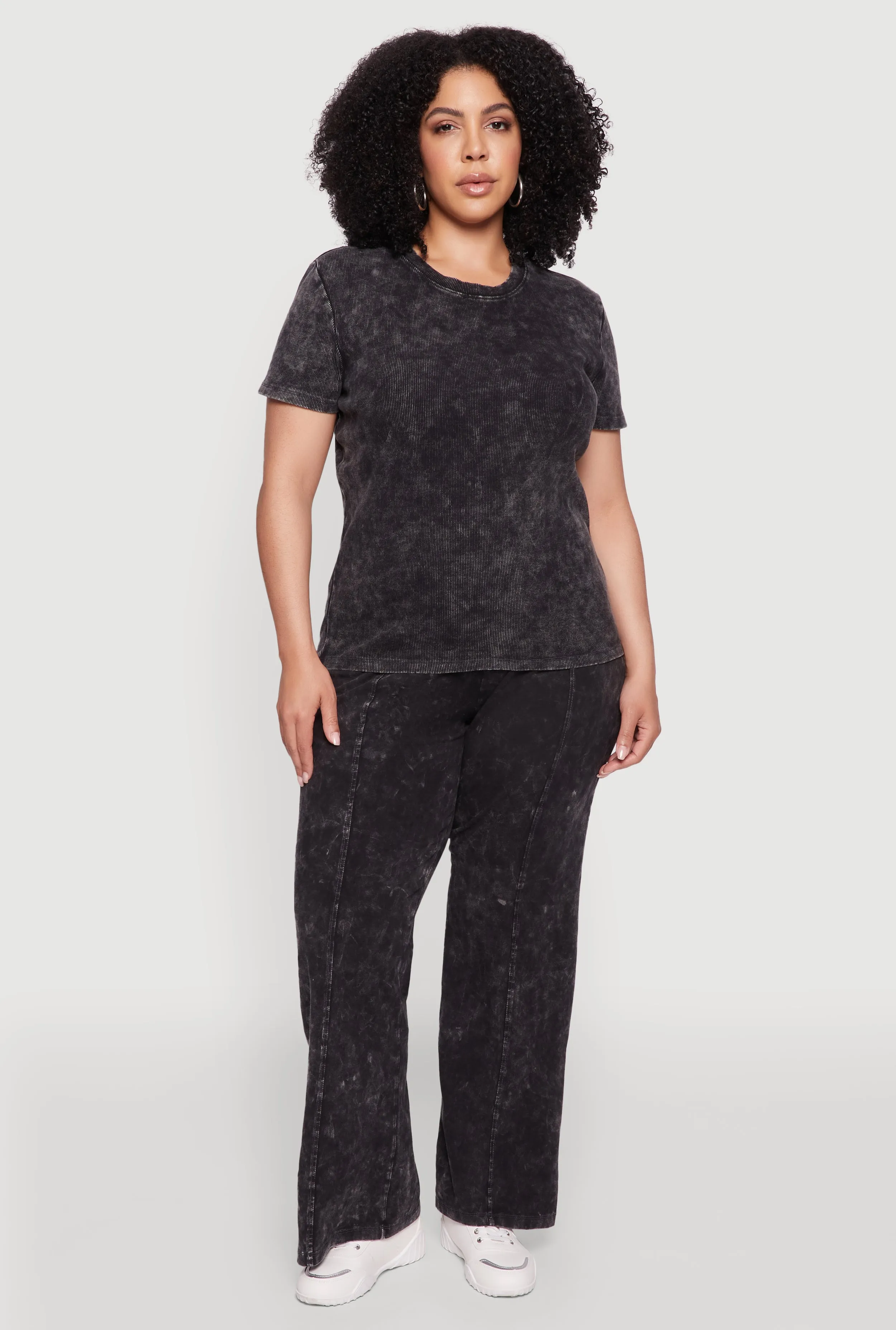 Plus Size Rib Knit Acid Wash Crew Neck Tee sold by Rainbow product image thumbnail 3