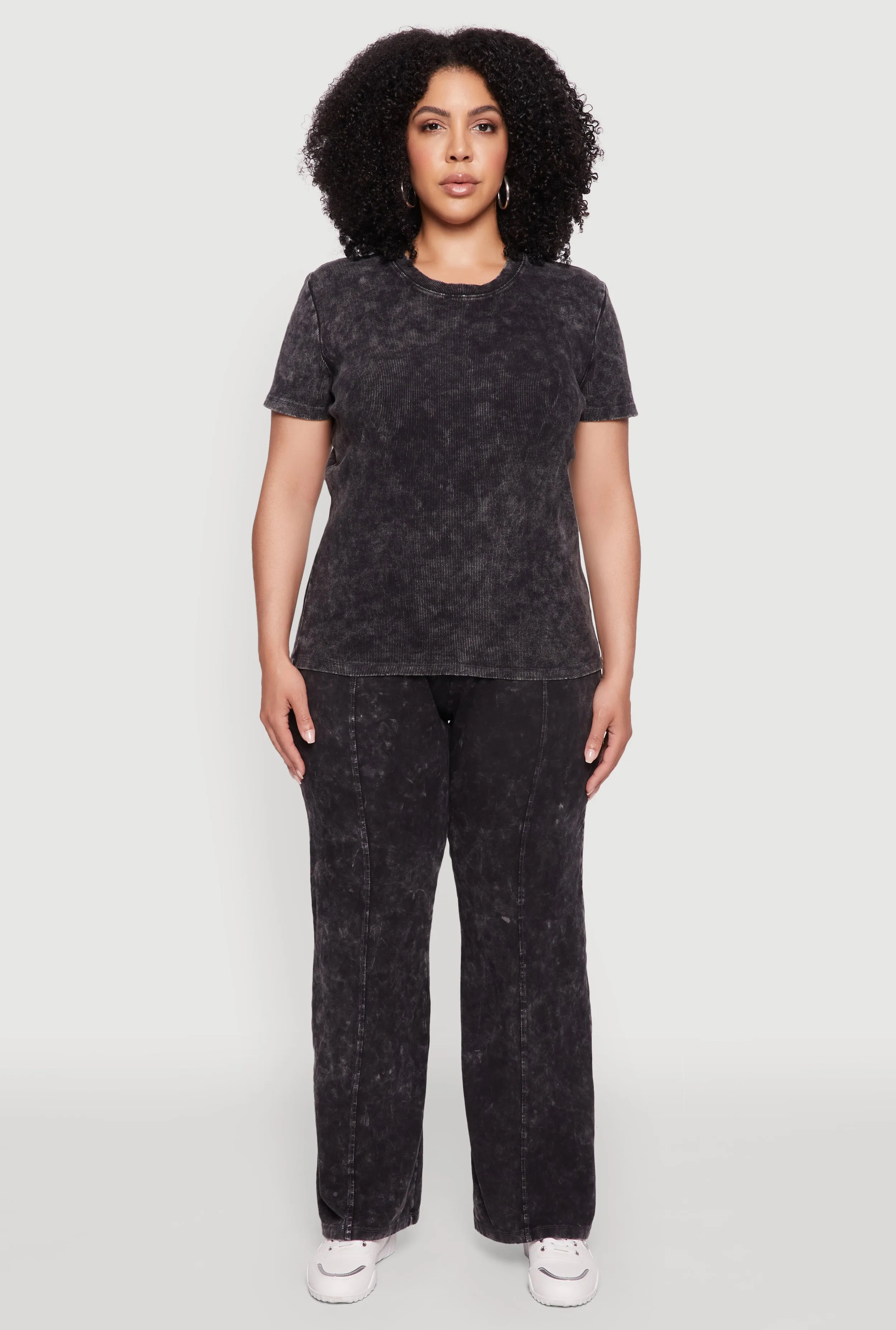 Plus Size Rib Knit Acid Wash Crew Neck Tee sold by Rainbow product image thumbnail 2