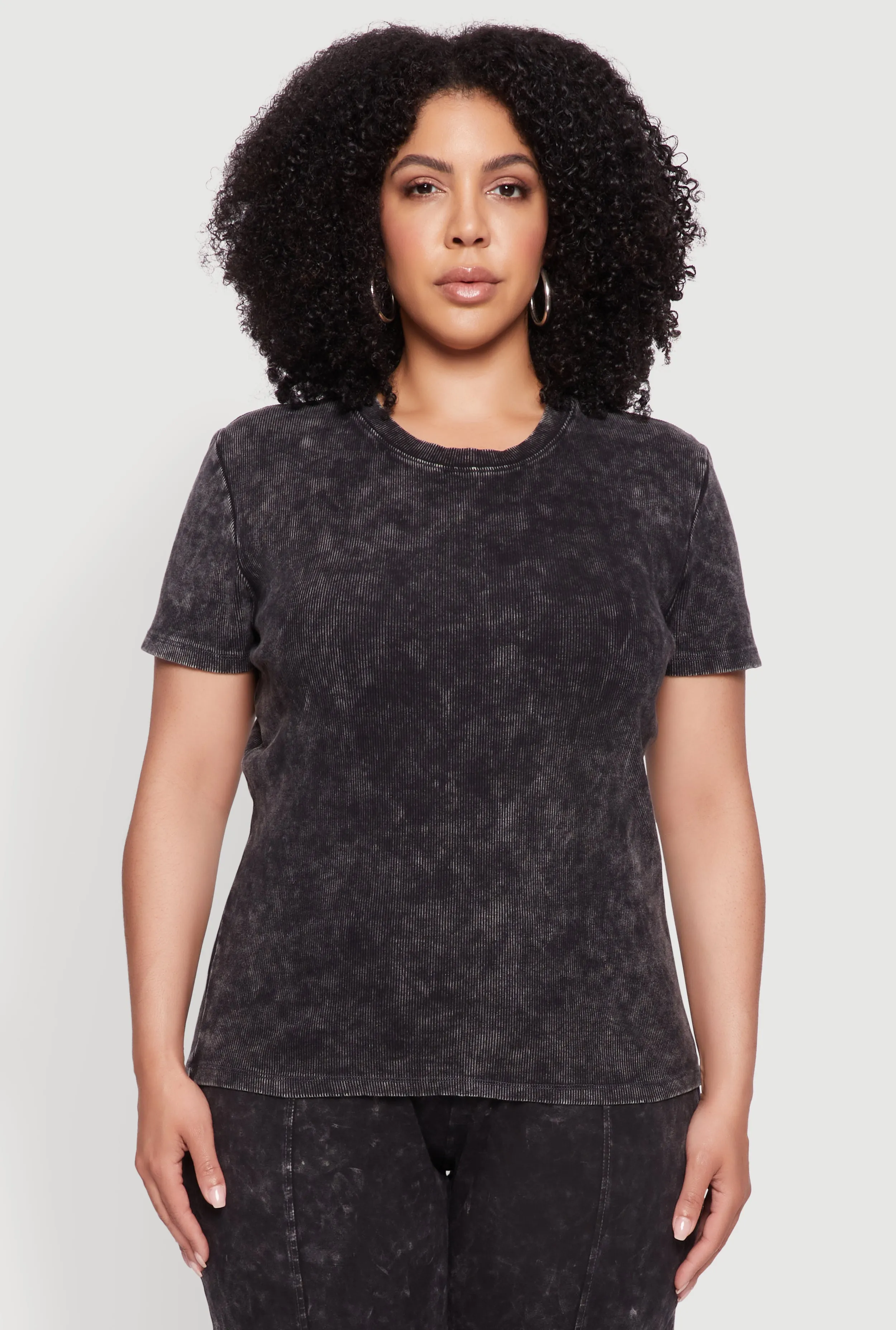 Plus Size Rib Knit Acid Wash Crew Neck Tee sold by Rainbow