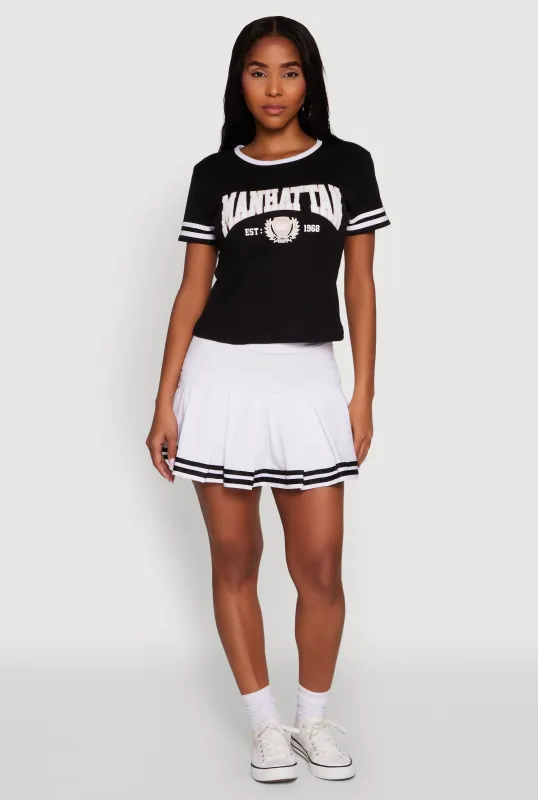 Varsity Stripe Drop Waist Pleated Skirt sold by Rainbow
