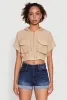 Trendy Cargo Pocket Zip Front Cropped Hoodie sold by Rainbow