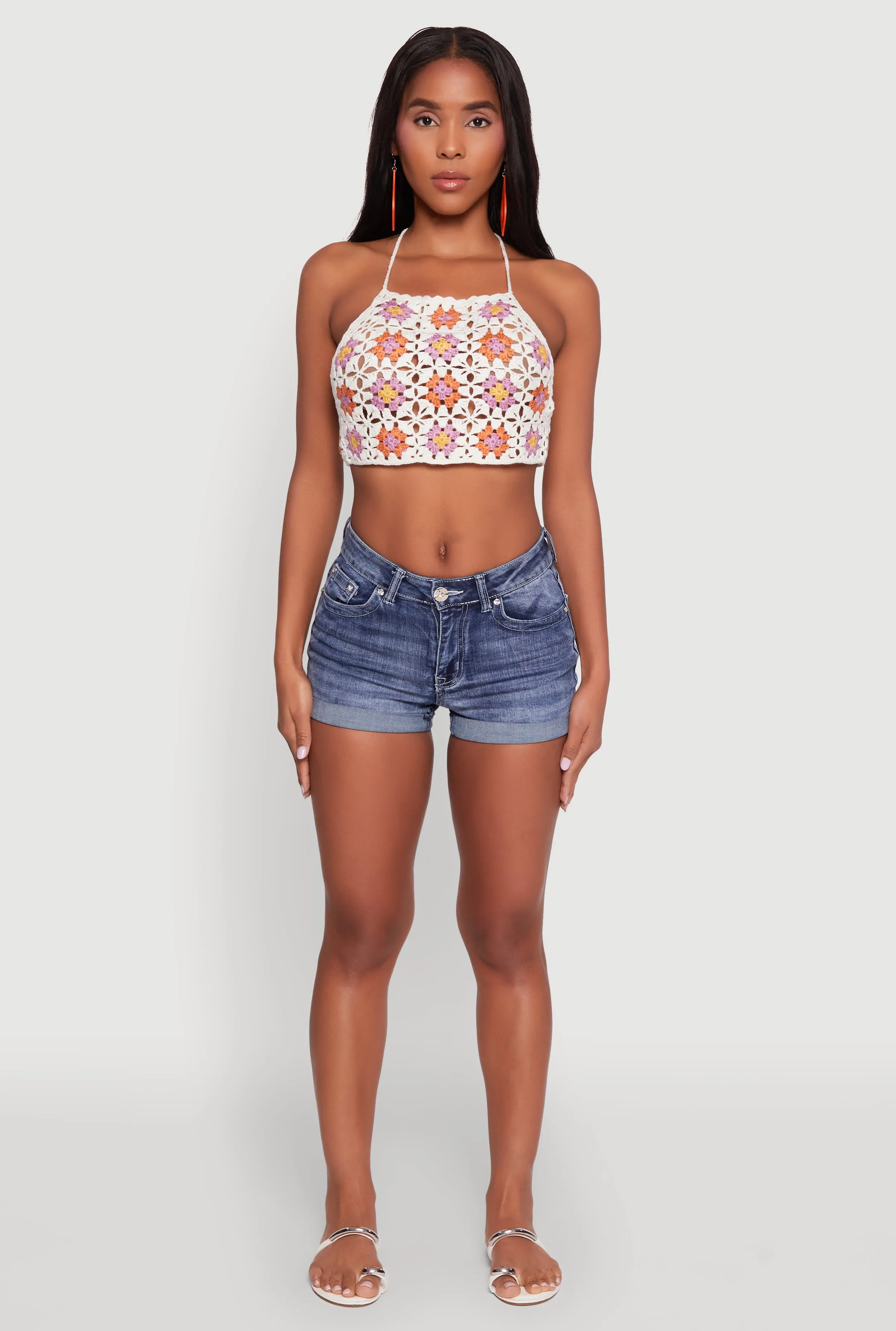 Trendy Patterned Crochet Tie Back Halter Crop Top sold by Rainbow product image thumbnail 3