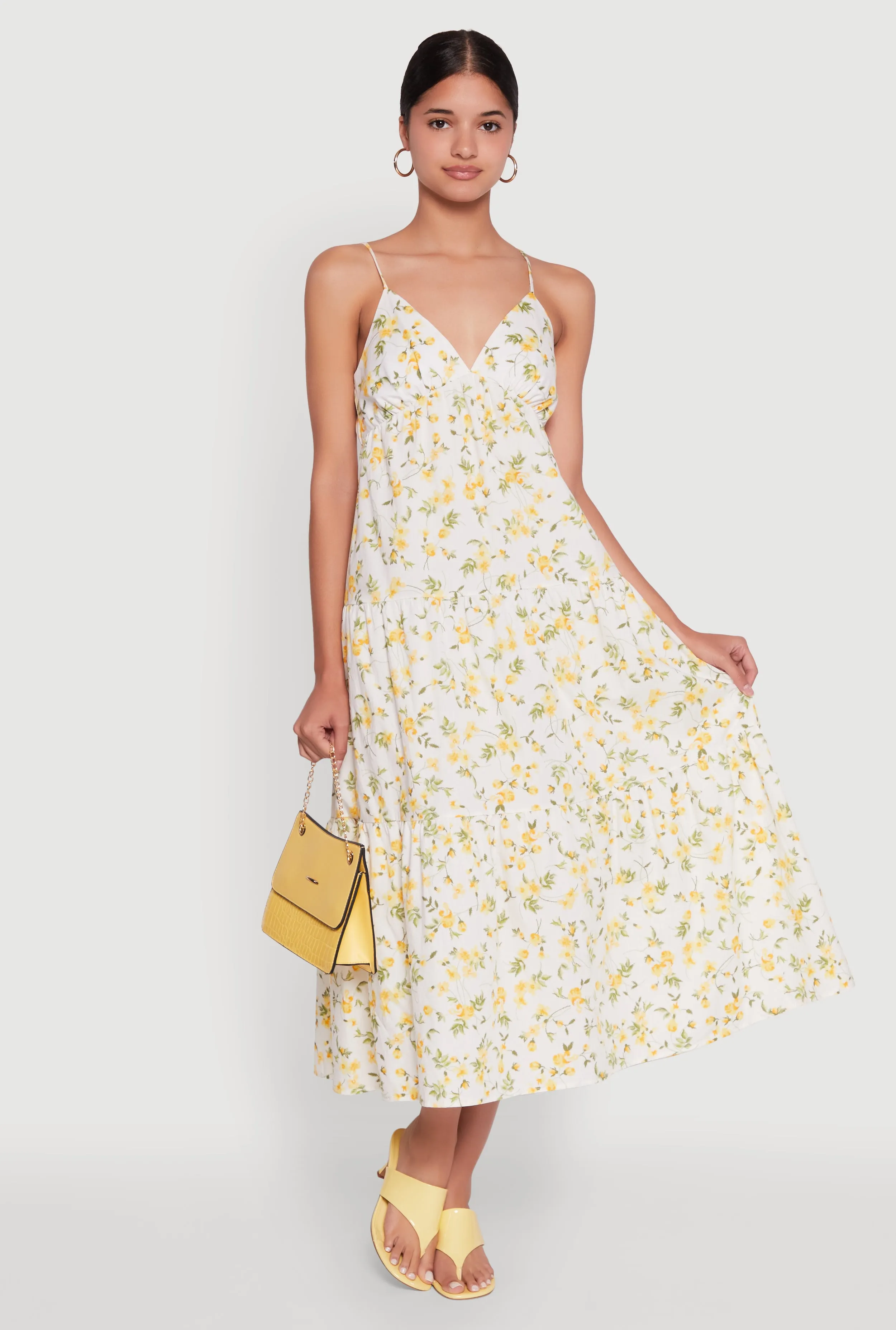 Haute Monde Floral Tiered Midi Dress sold by Rainbow
