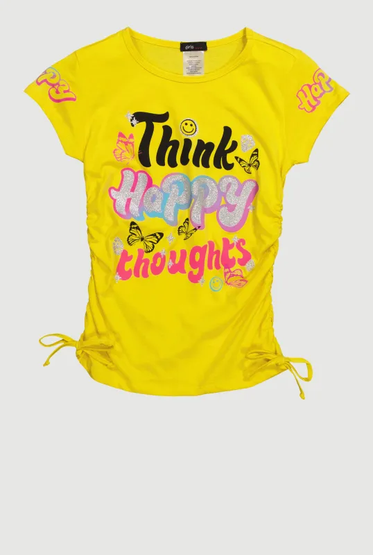 Girls Think Happy Thoughts Glitter Graphic T-Shirt sold by Rainbow