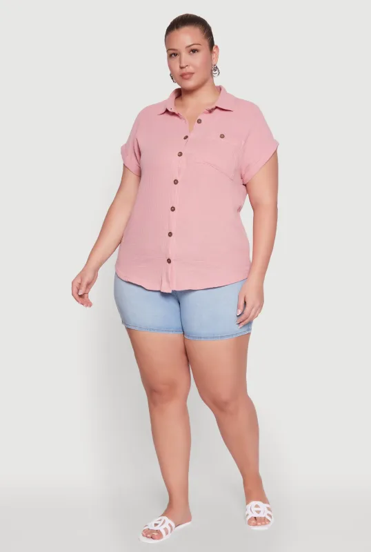 Plus Size Dolman Sleeve Classic Button Front Shirt sold by Rainbow