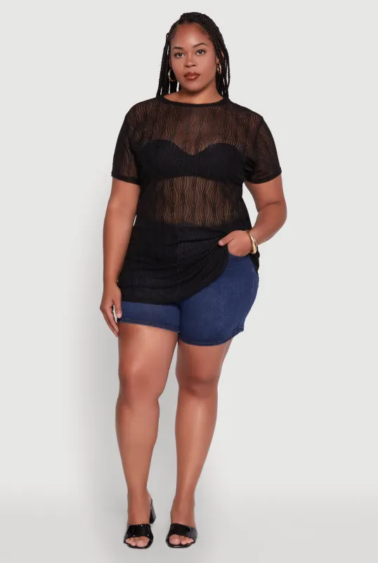 Plus Size Sheer Textured Knit Tunic Top sold by Rainbow
