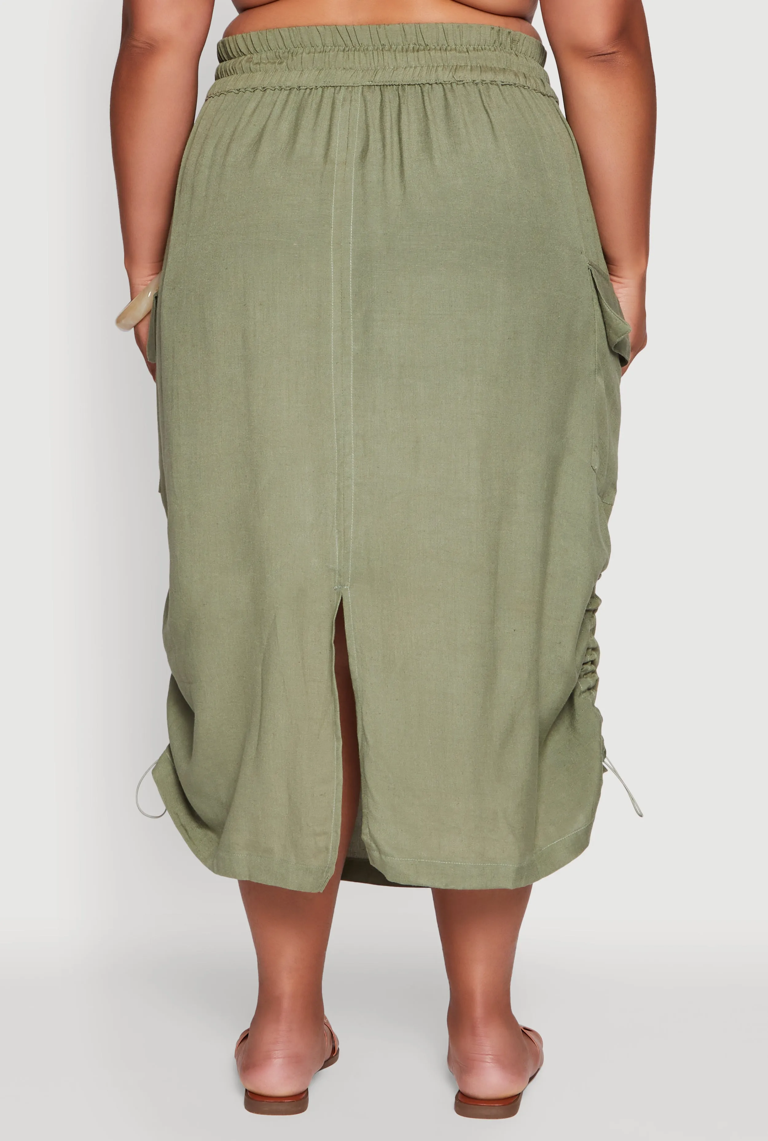 Plus Size High Waisted Toggle Drawstring Hem Linen Skirt with Ruching sold by Rainbow product image thumbnail 5