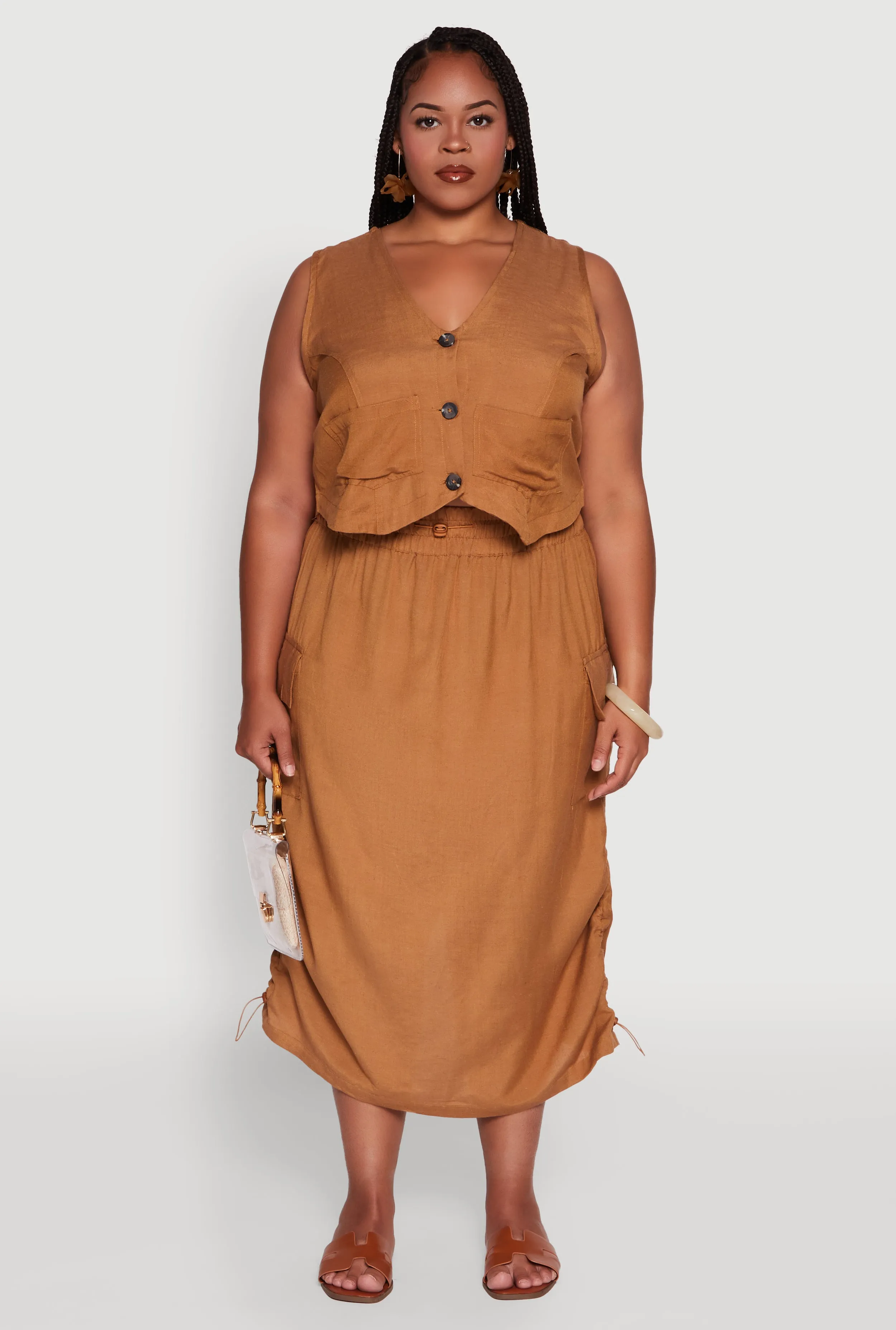 Plus Size Linen V-Neck Cropped Vest sold by Rainbow product image thumbnail 3