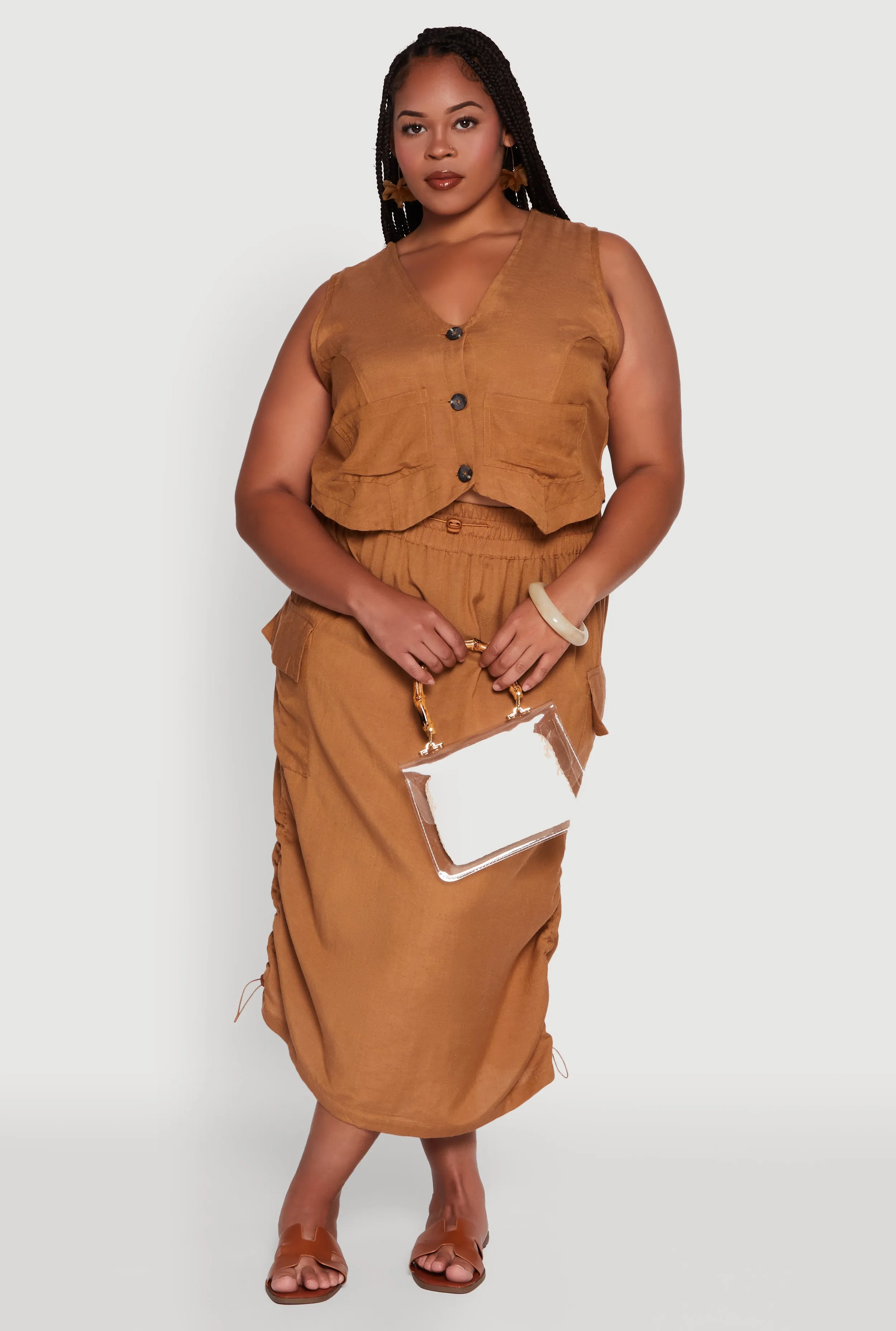 Plus Size Linen V-Neck Cropped Vest sold by Rainbow product image thumbnail 2