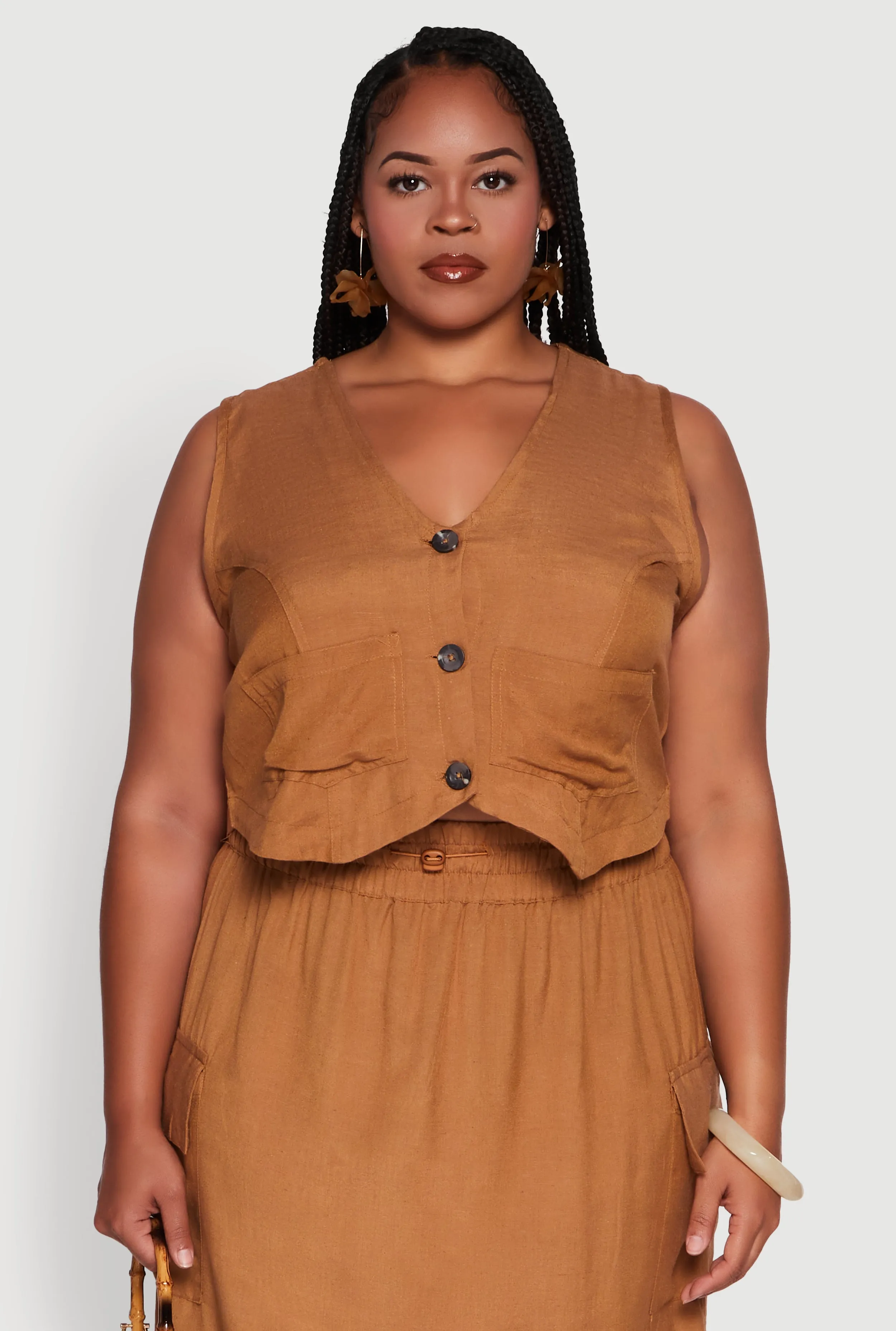 Plus Size Linen V-Neck Cropped Vest sold by Rainbow