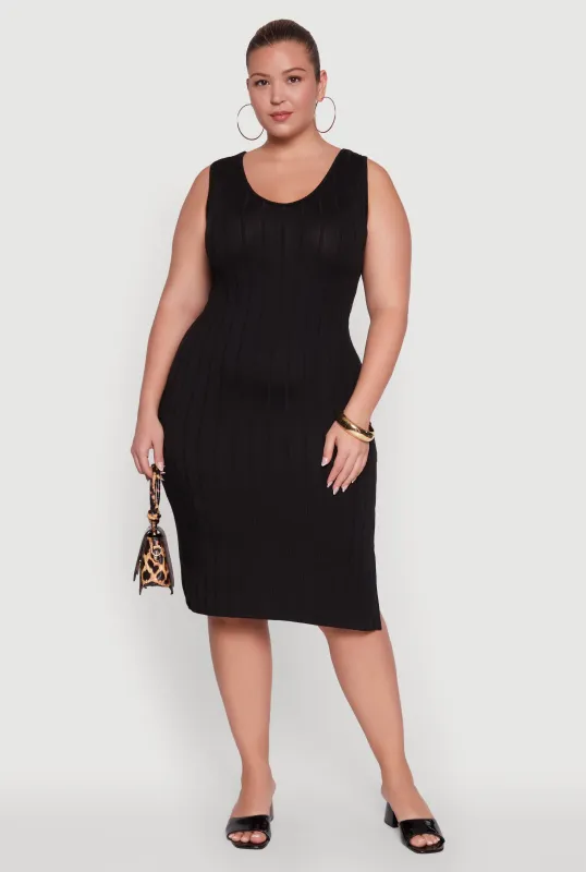 Plus Size Ribbed Knit Scoop Neck Sleeveless Midi Dress sold by Rainbow