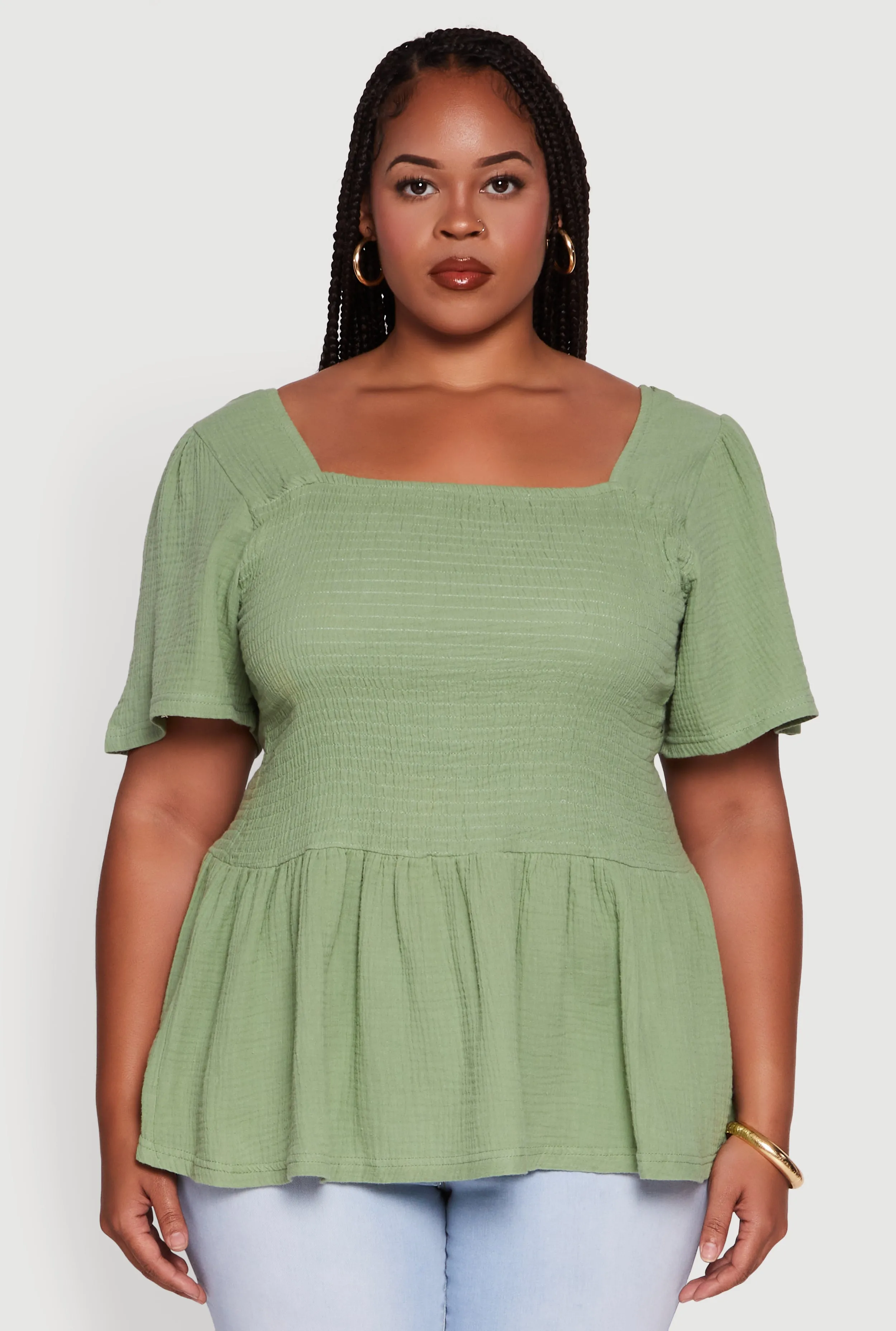 Plus Size Smocked Square Neck Peplum Top sold by Rainbow product image thumbnail 2