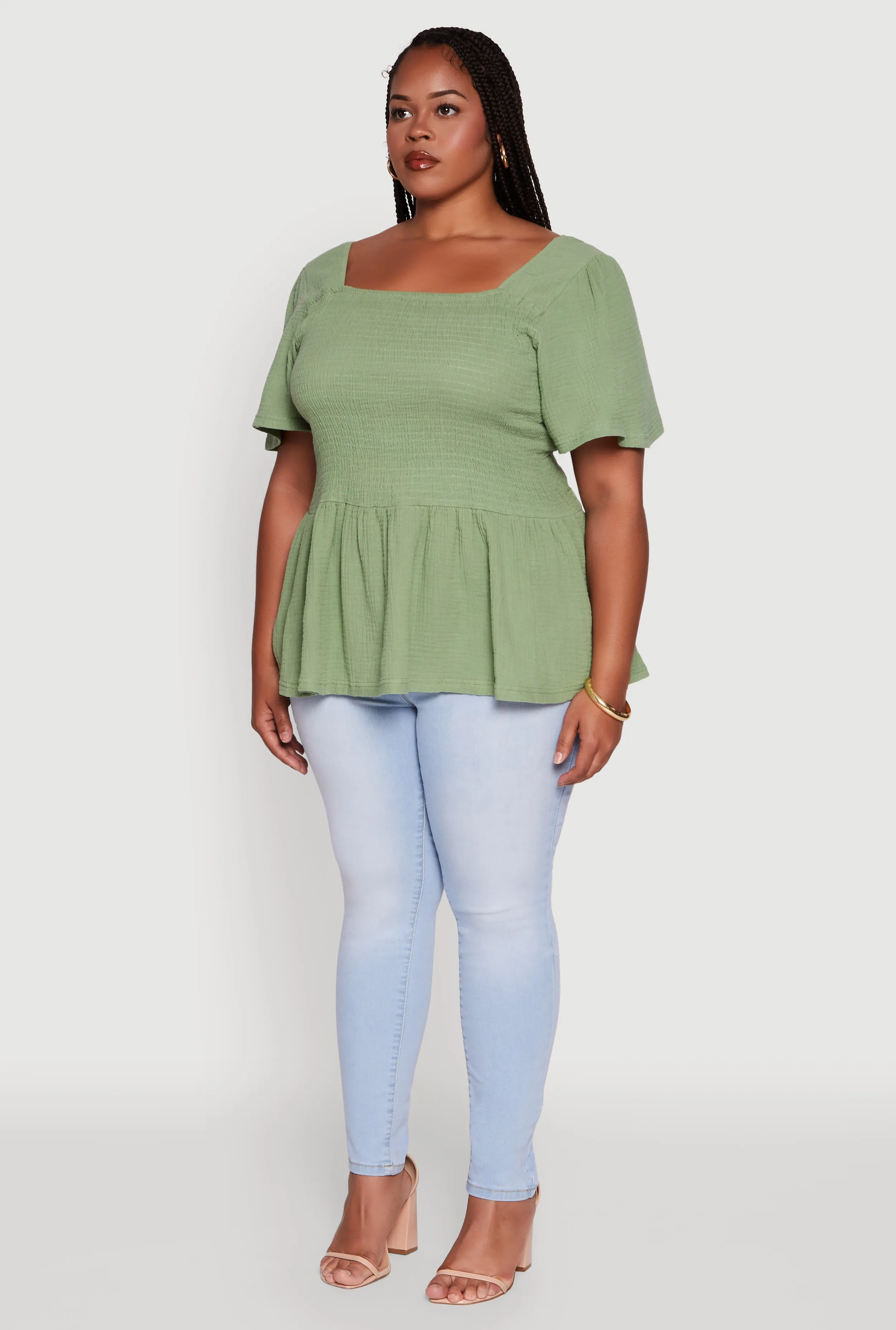 Plus Size Smocked Square Neck Peplum Top sold by Rainbow product image thumbnail 5