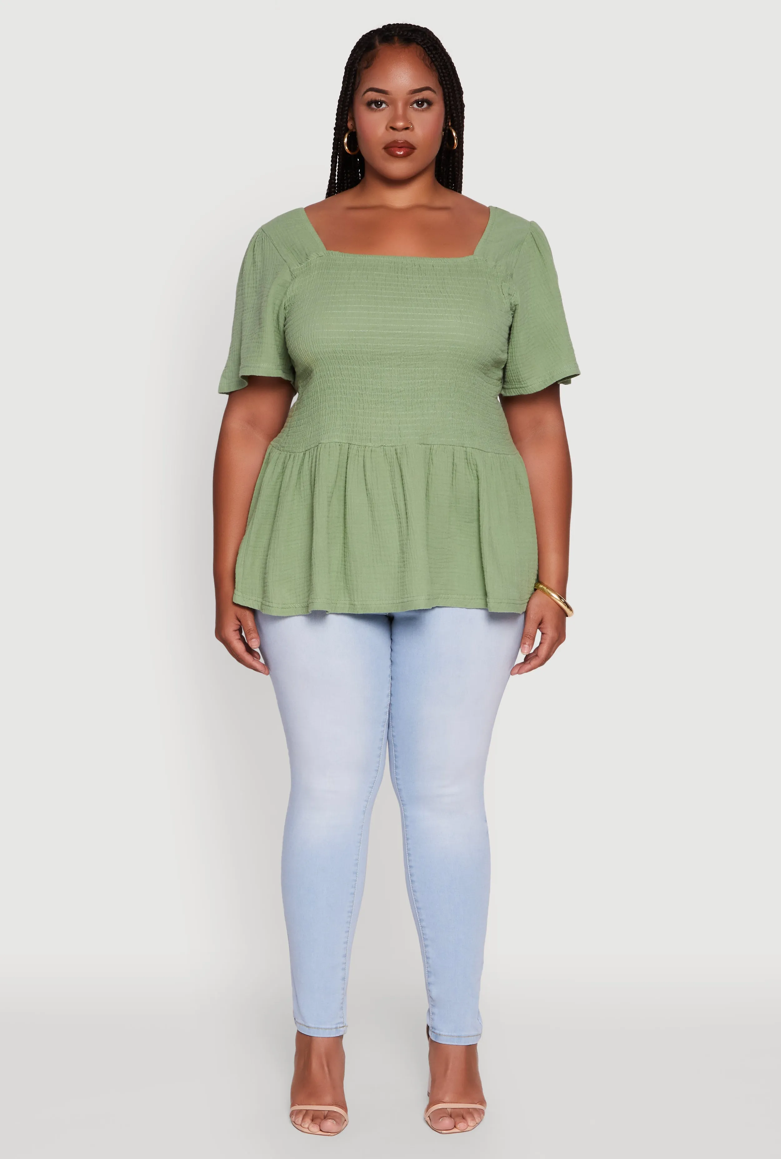 Plus Size Smocked Square Neck Peplum Top sold by Rainbow product image thumbnail 3