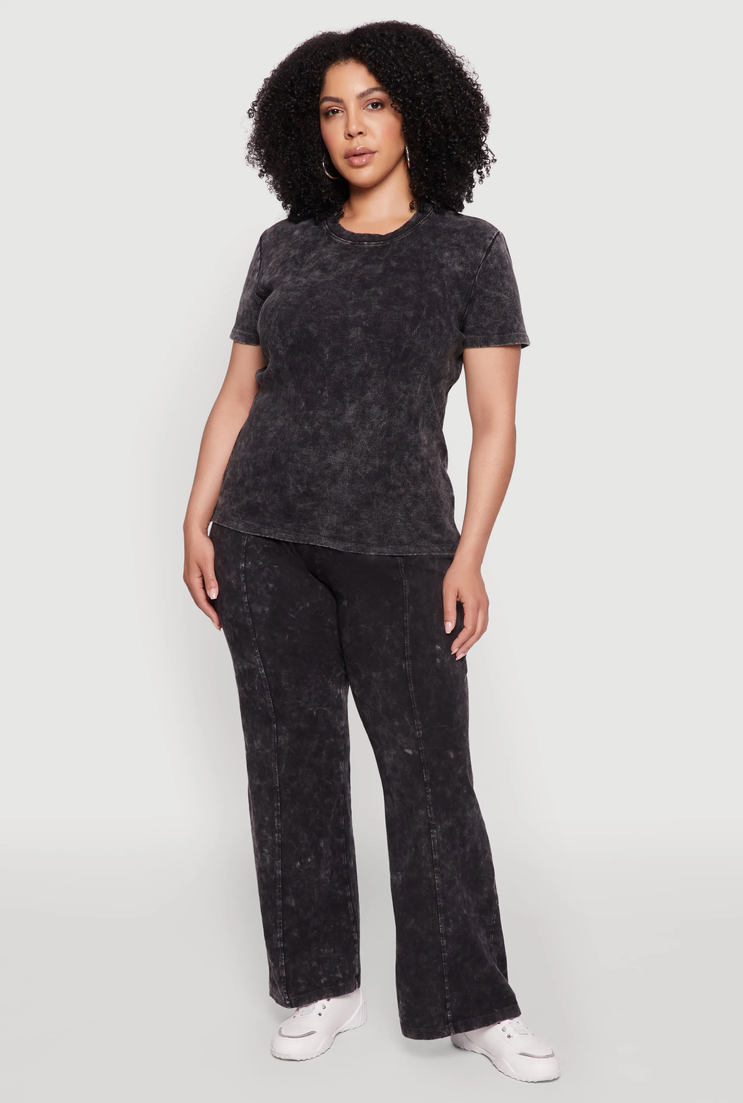 Plus Size Acid Wash Pintuck Wide Leg Pants sold by Rainbow