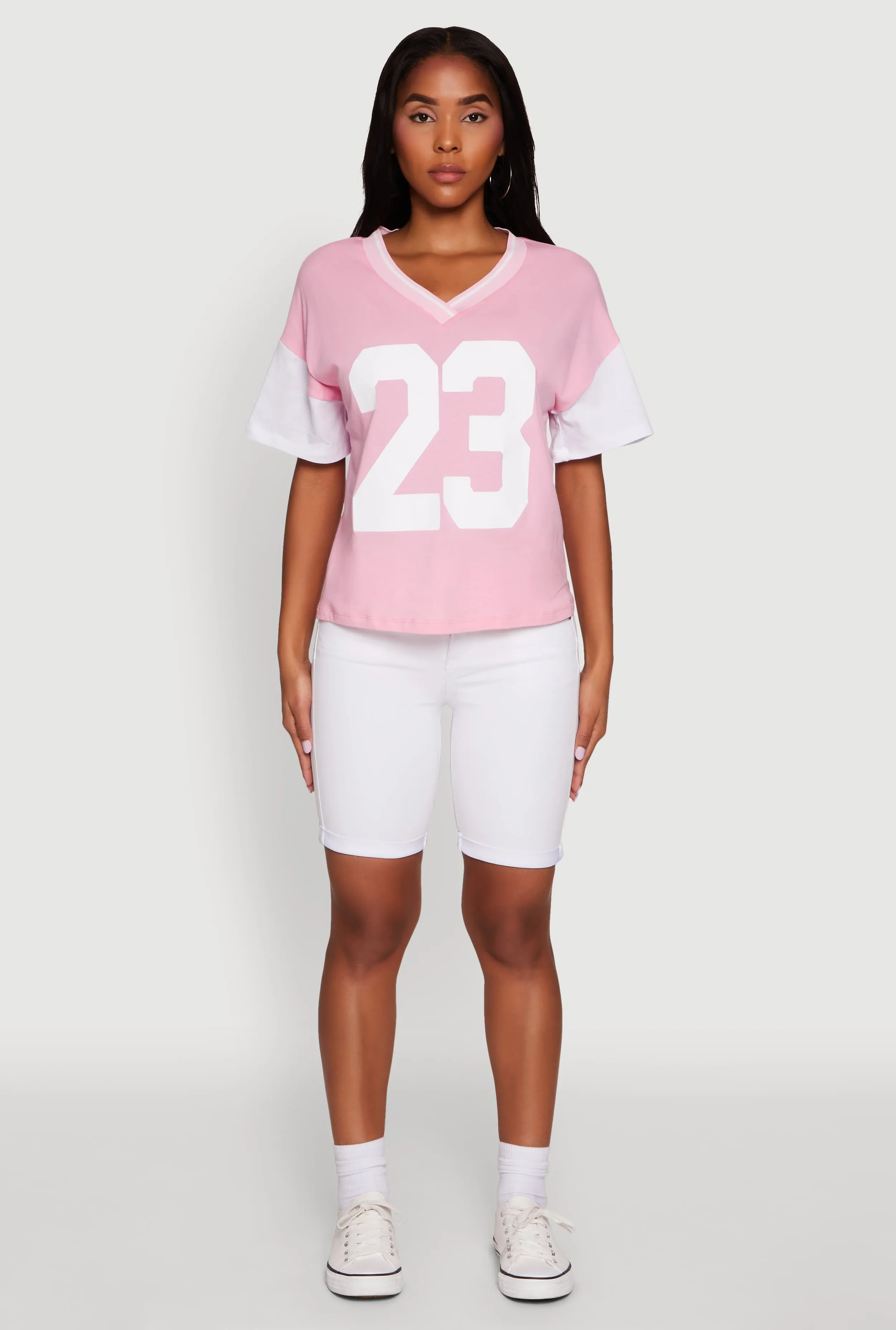 Trendy 23 Graphic V Neck Baseball Tee sold by Rainbow product image thumbnail 3