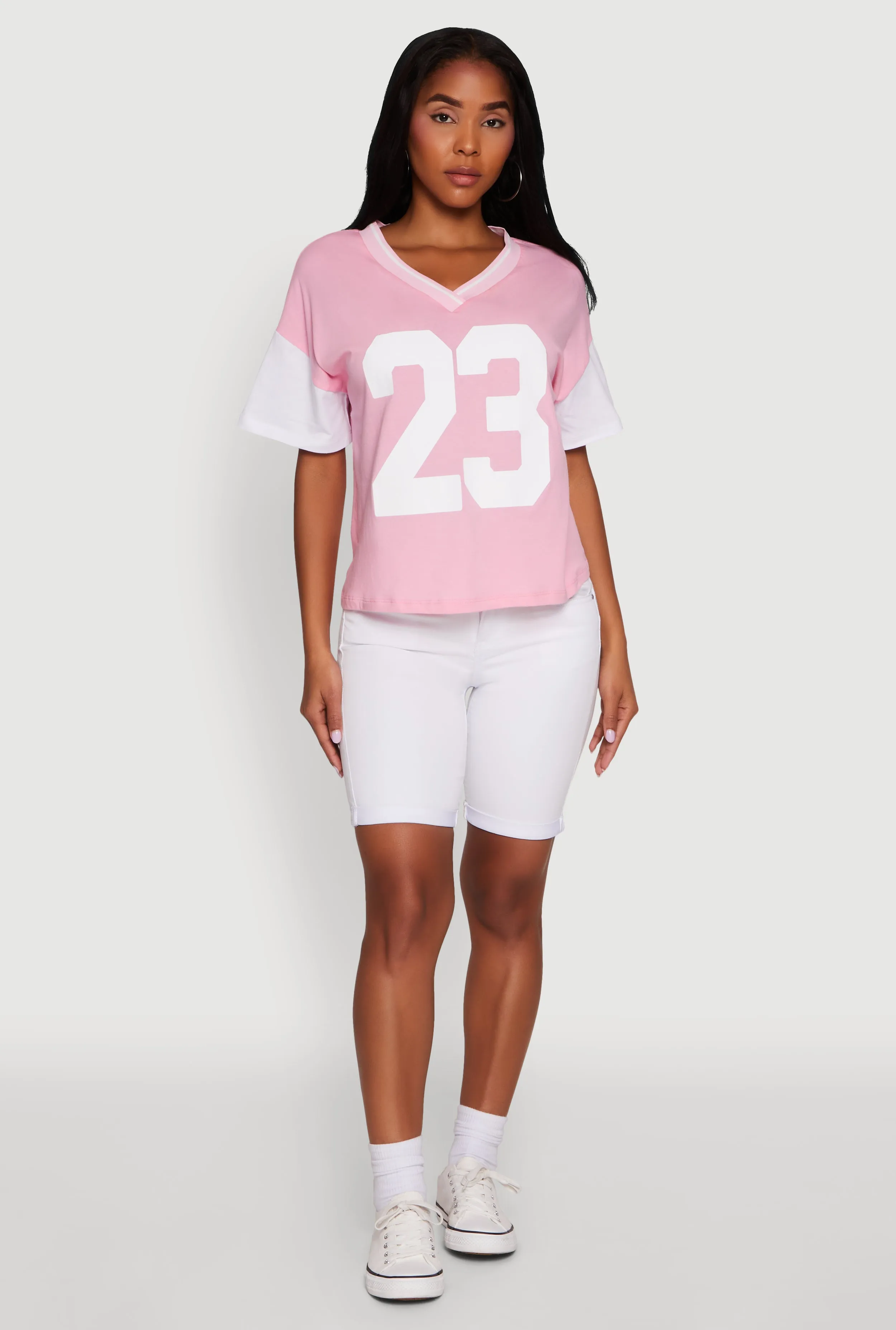 Trendy 23 Graphic V Neck Baseball Tee sold by Rainbow