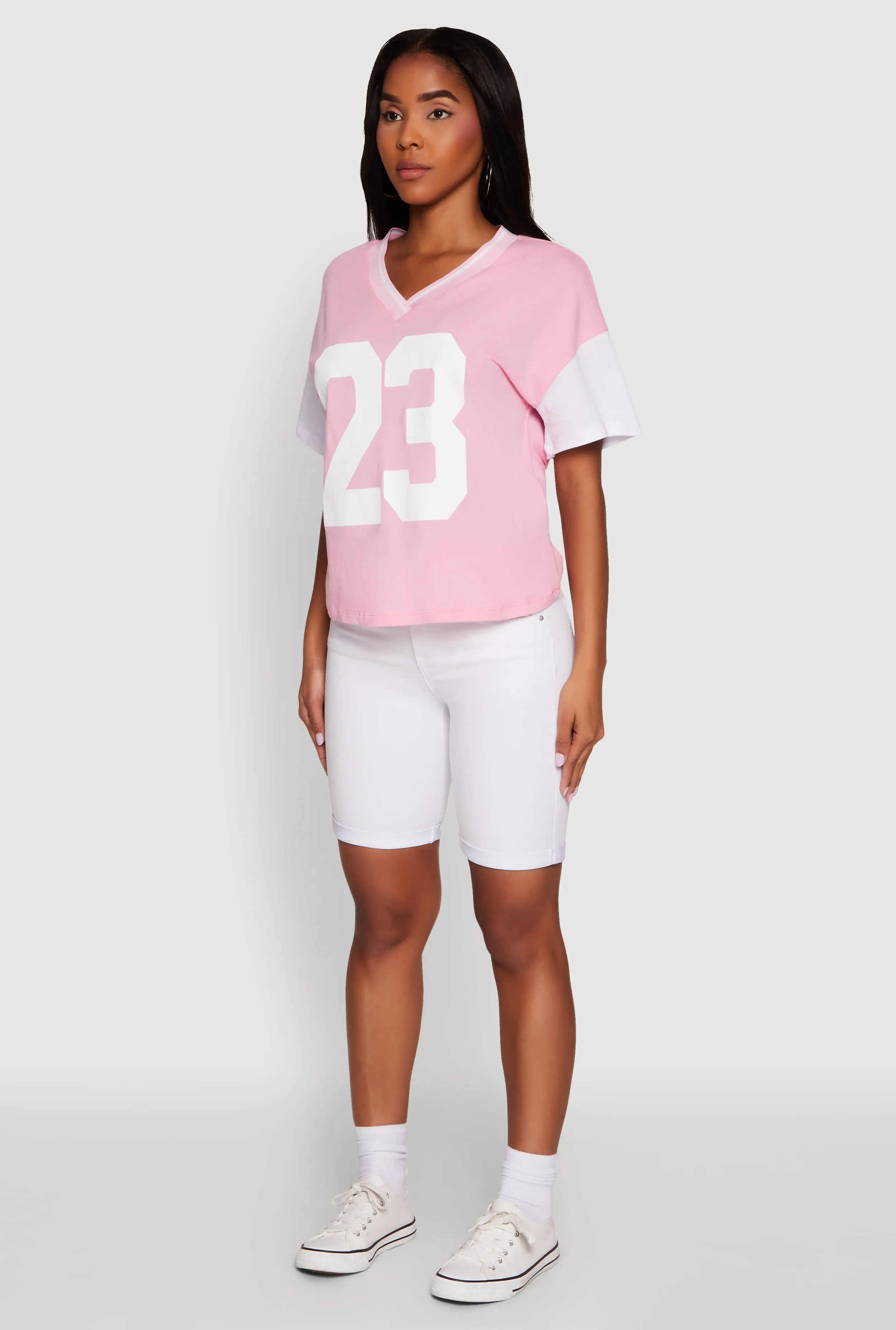 Trendy 23 Graphic V Neck Baseball Tee sold by Rainbow product image thumbnail 5