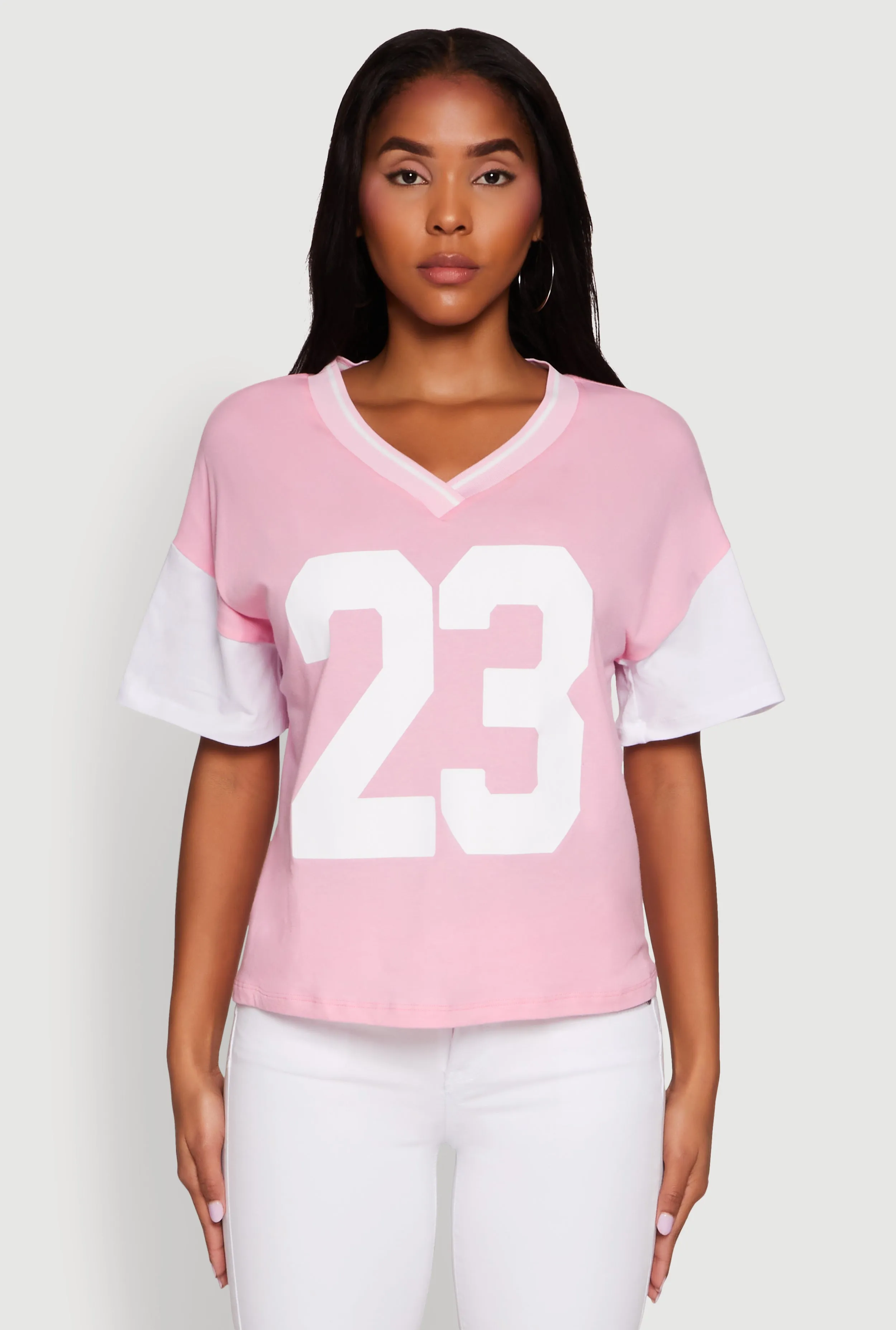 Trendy 23 Graphic V Neck Baseball Tee sold by Rainbow product image thumbnail 2