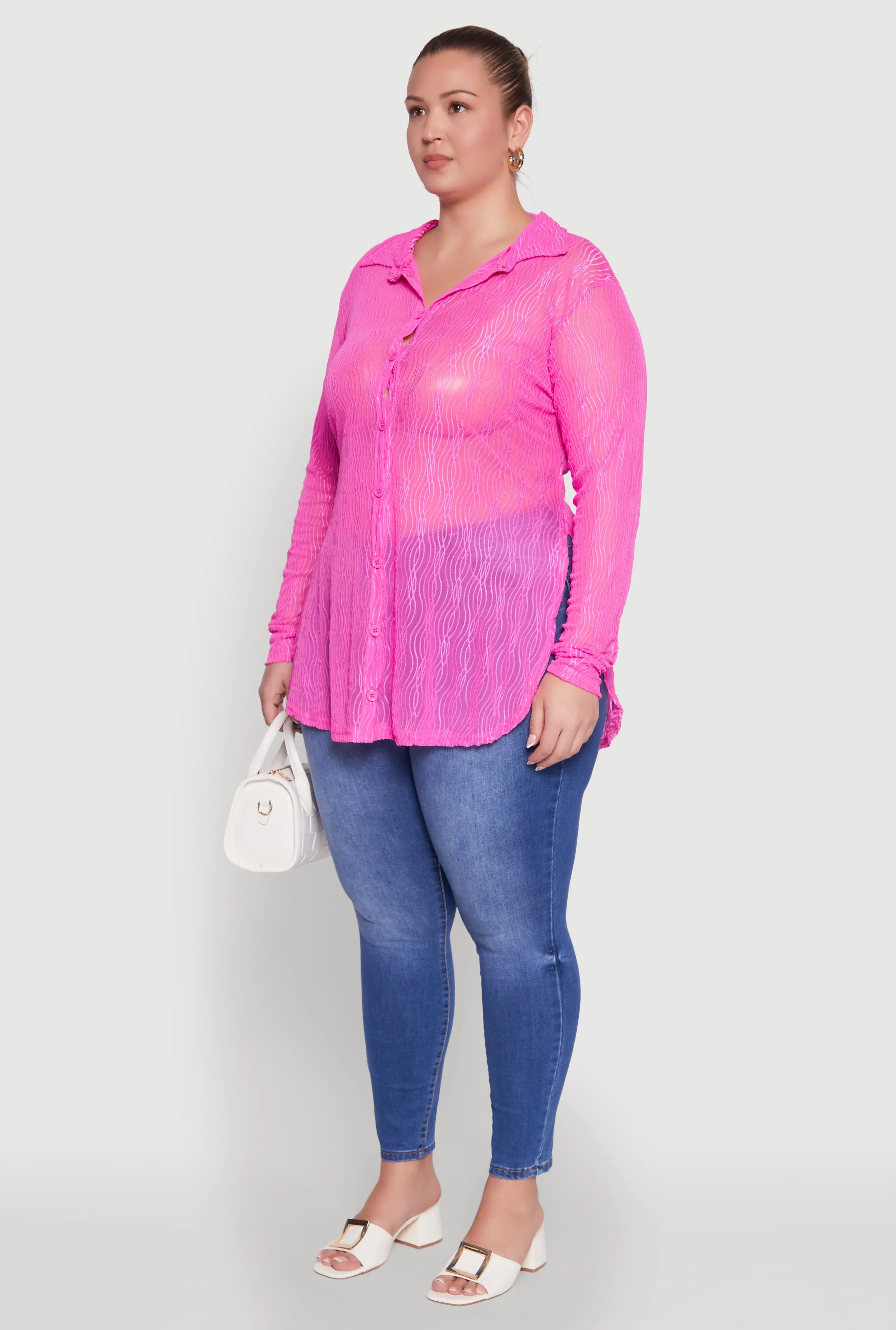 Plus Size Sheer Classic Fit Long Sleeve Tunic Shirt sold by Rainbow product image thumbnail 5