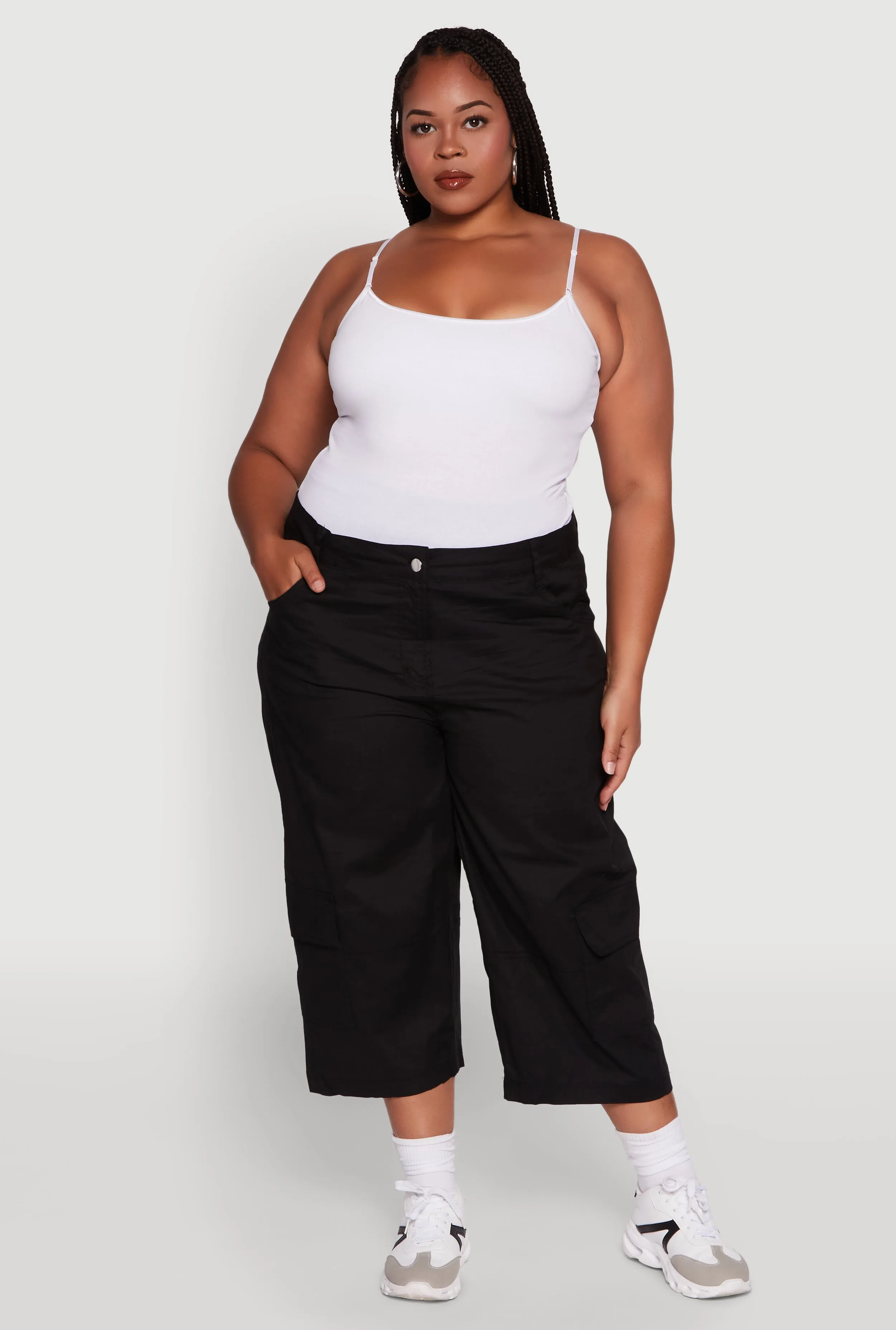 Plus Size Poplin High Waisted Cargo Capris sold by Rainbow