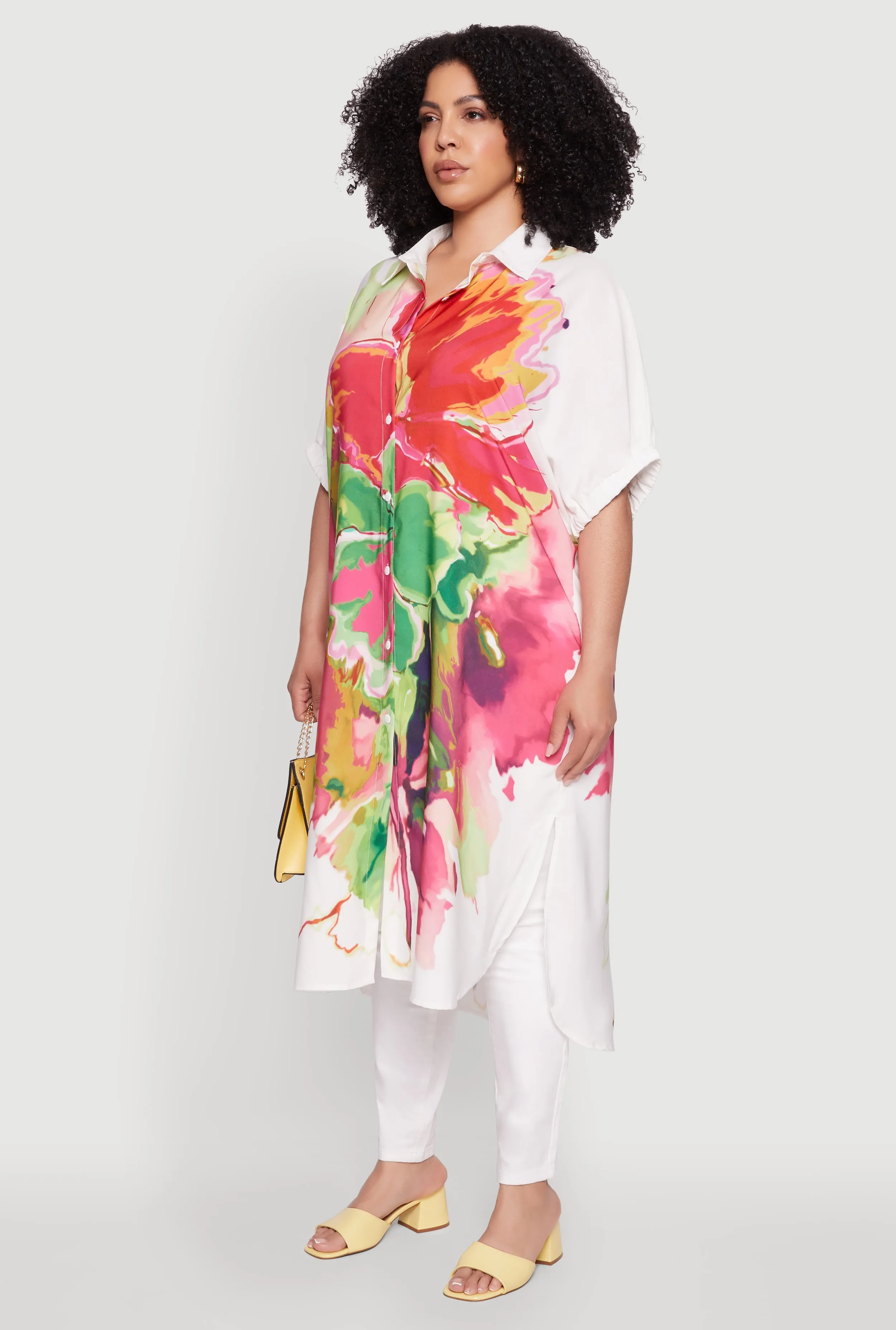 Plus Size Floral Side Slit Maxi Shirt sold by Rainbow product image thumbnail 3