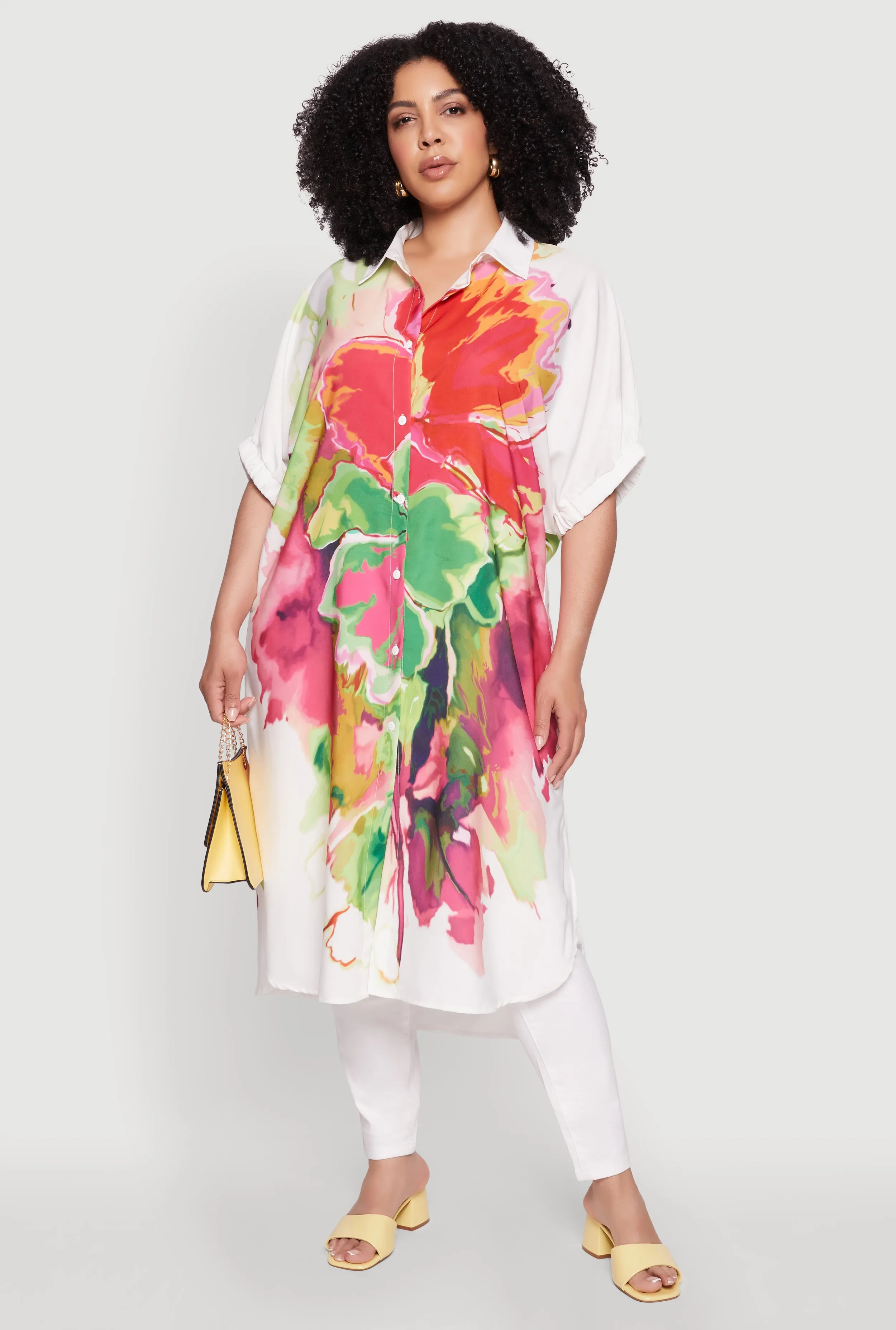 Plus Size Floral Side Slit Maxi Shirt sold by Rainbow