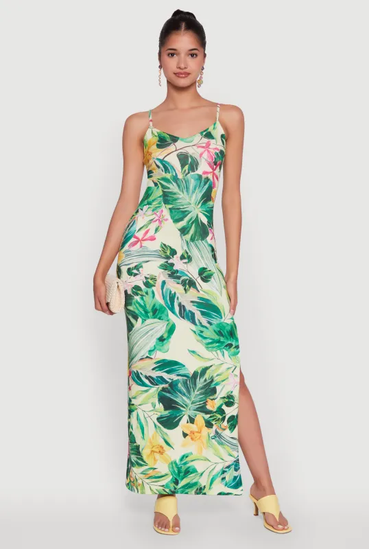 Haute Monde Floral V-Neck Side Slit Dress sold by Rainbow