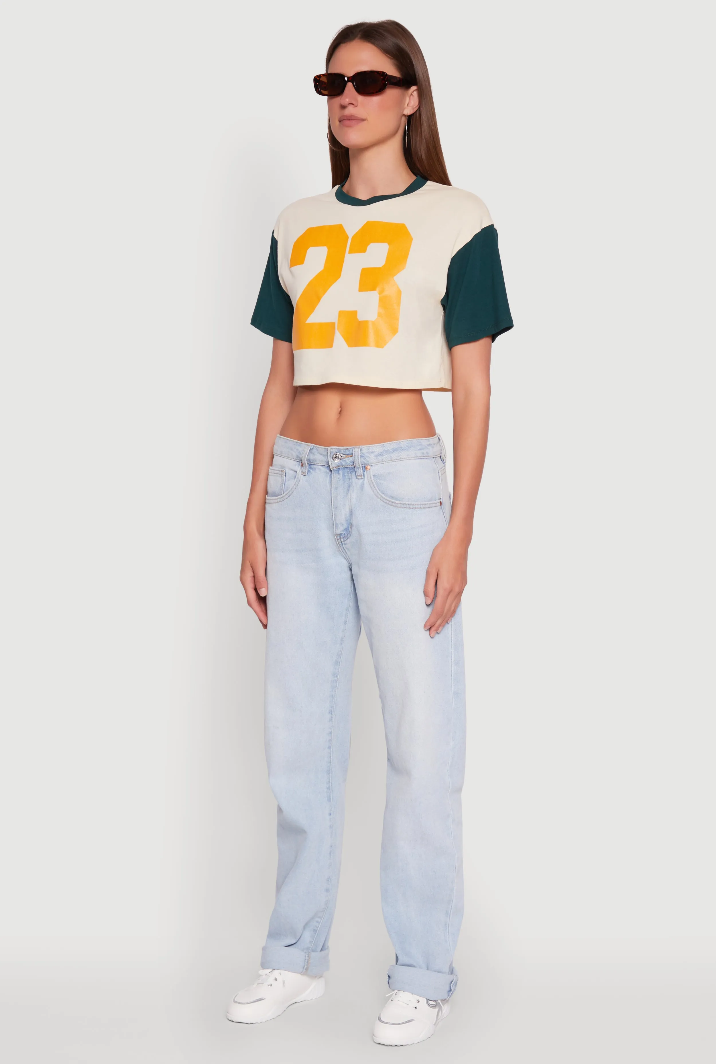 Trendy 23 Graphic Crew Neck Cropped Baseball Tee sold by Rainbow product image thumbnail 5
