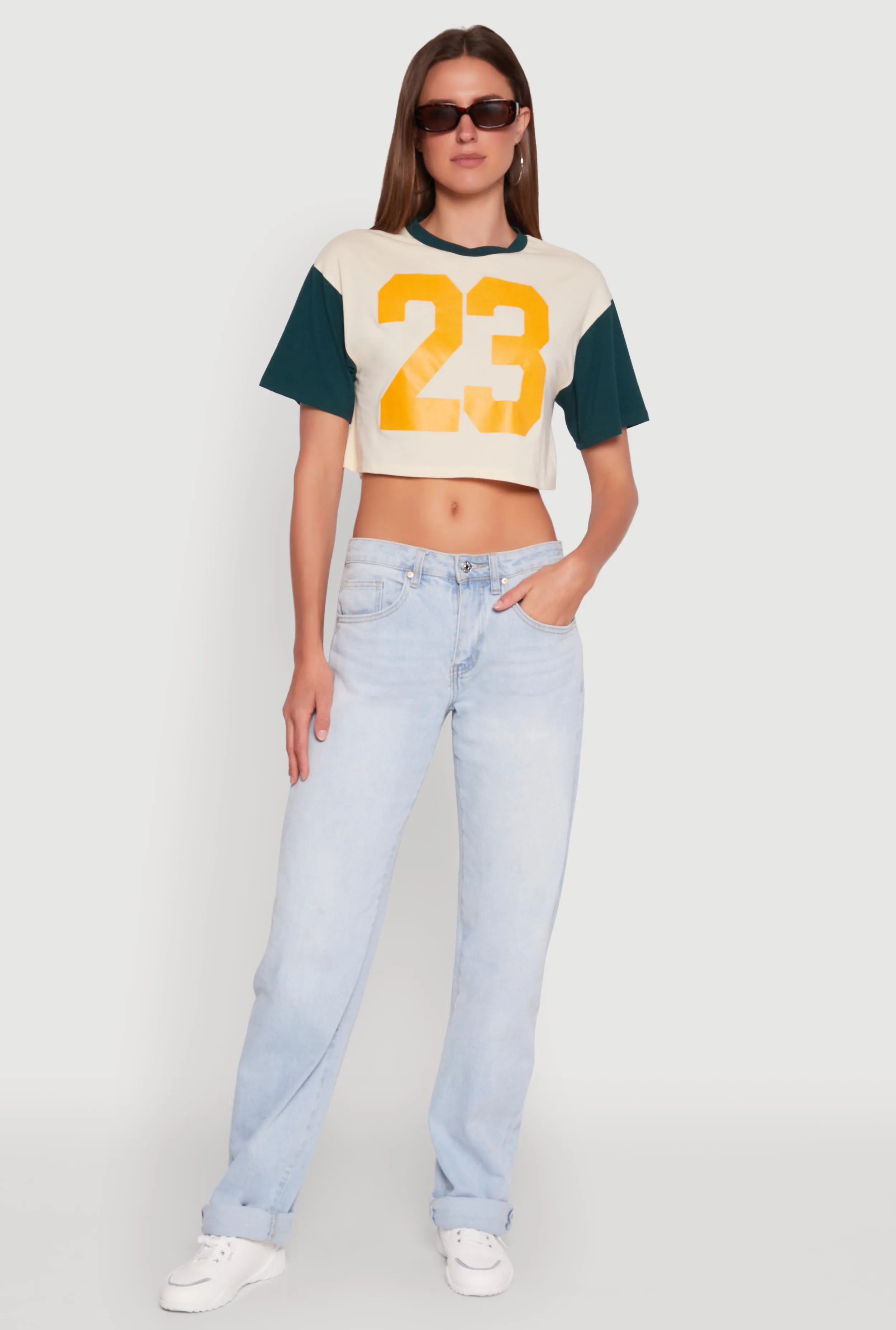 Trendy 23 Graphic Crew Neck Cropped Baseball Tee sold by Rainbow