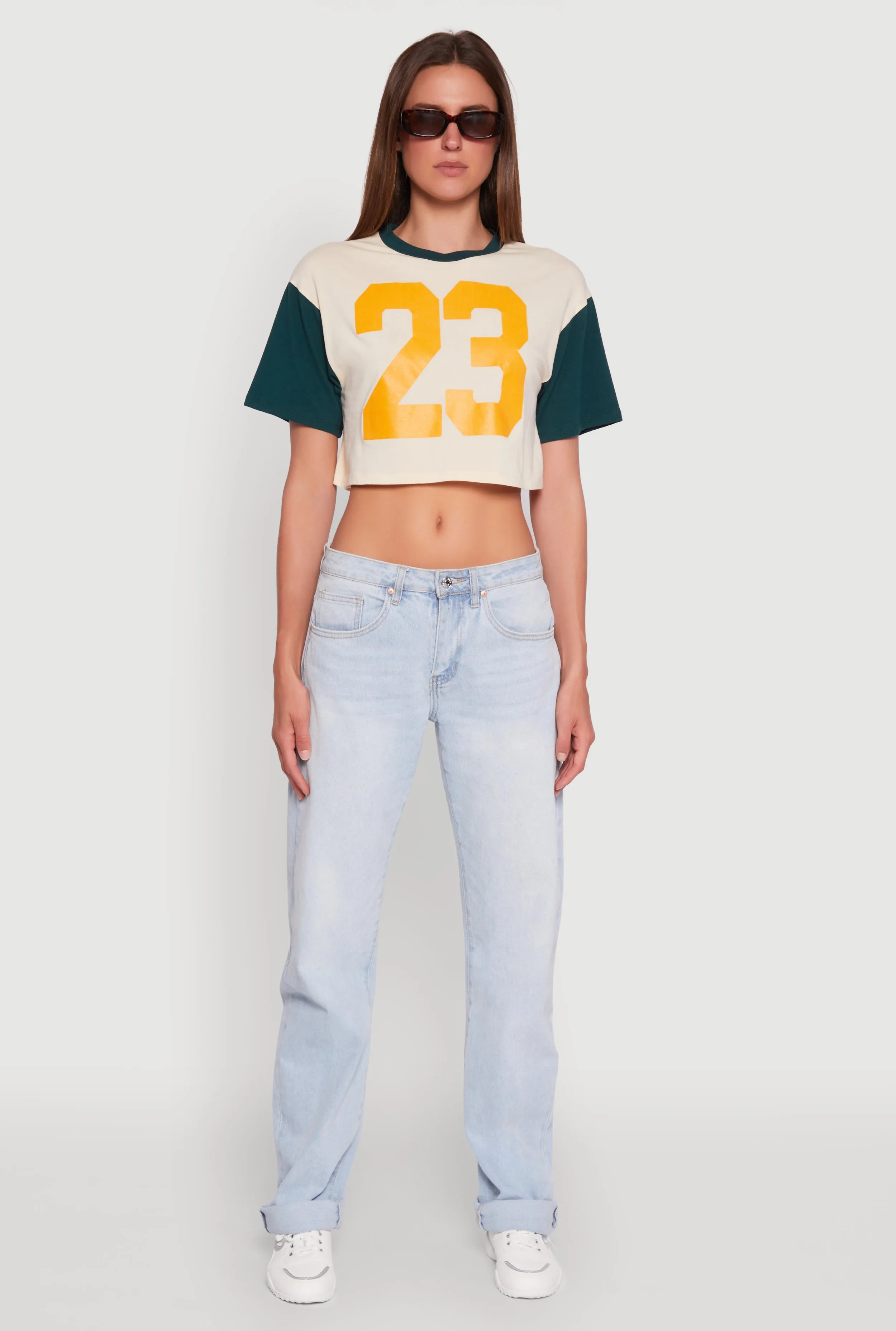 Trendy 23 Graphic Crew Neck Cropped Baseball Tee sold by Rainbow product image thumbnail 3