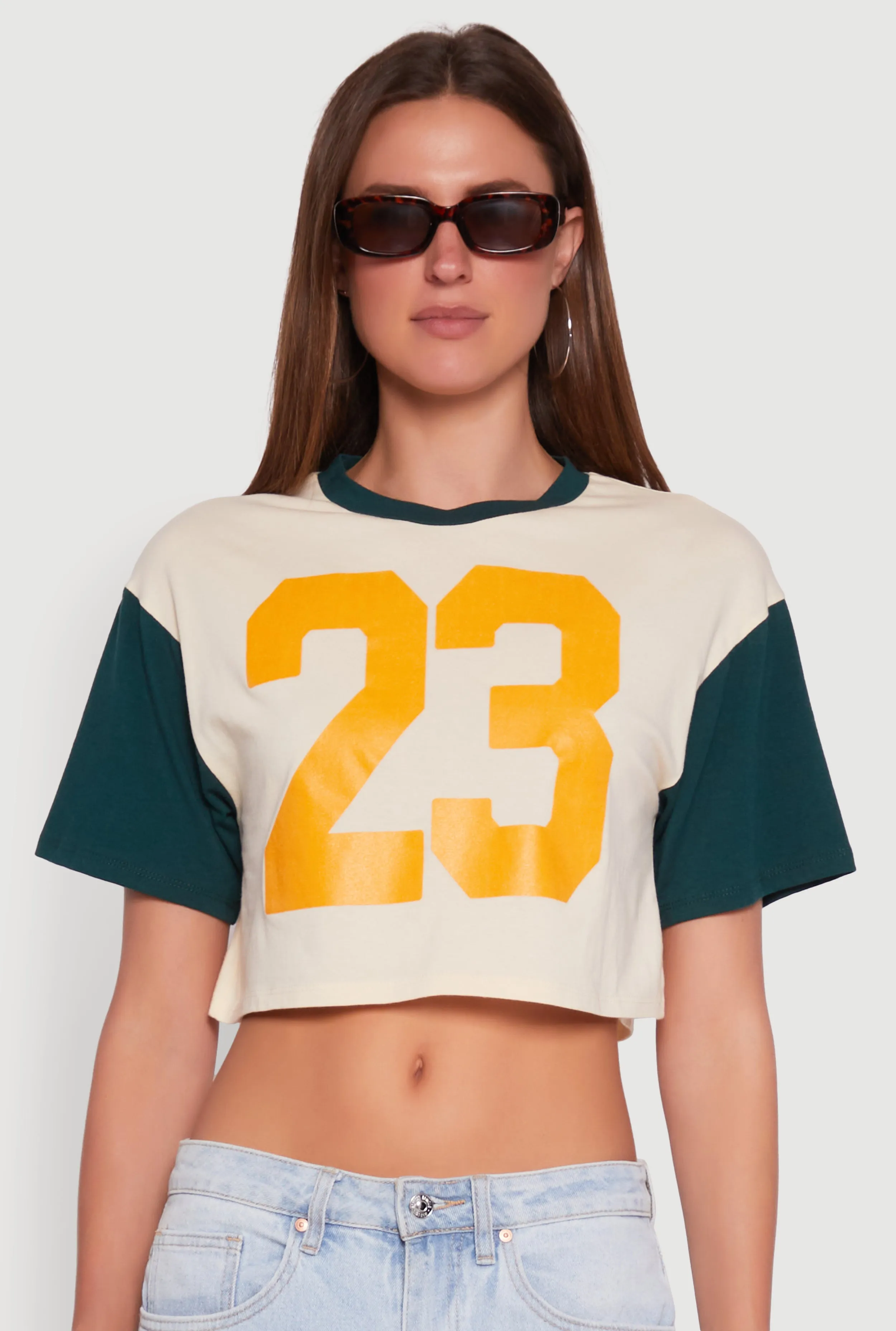Trendy 23 Graphic Crew Neck Cropped Baseball Tee sold by Rainbow product image thumbnail 2