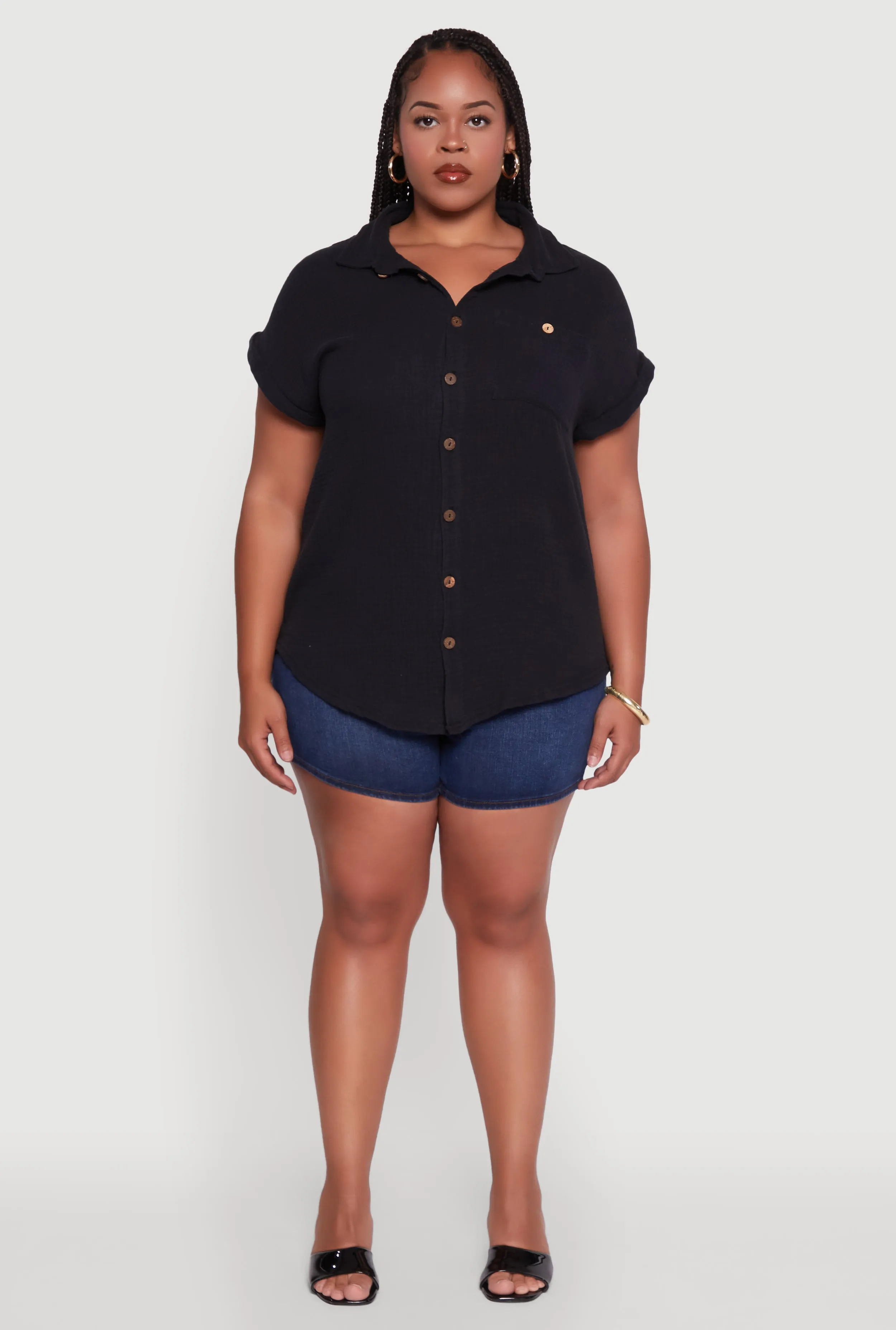 Plus Size Dolman Sleeve Classic Button Front Shirt sold by Rainbow product image thumbnail 3