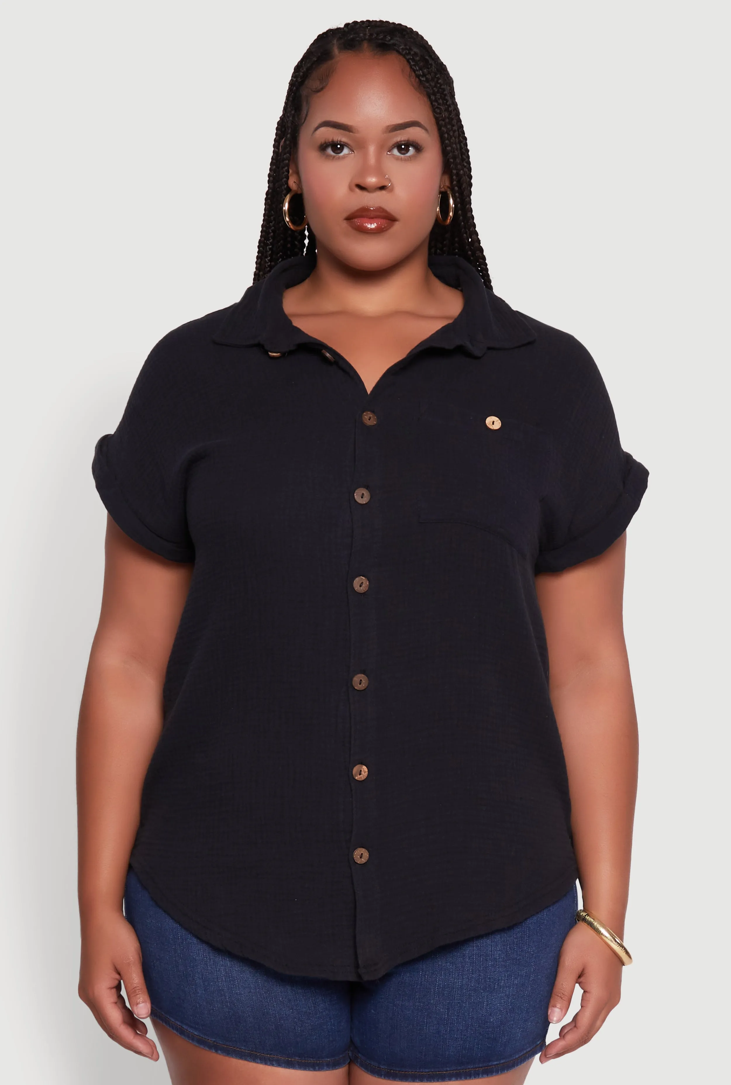 Plus Size Dolman Sleeve Classic Button Front Shirt sold by Rainbow product image thumbnail 2