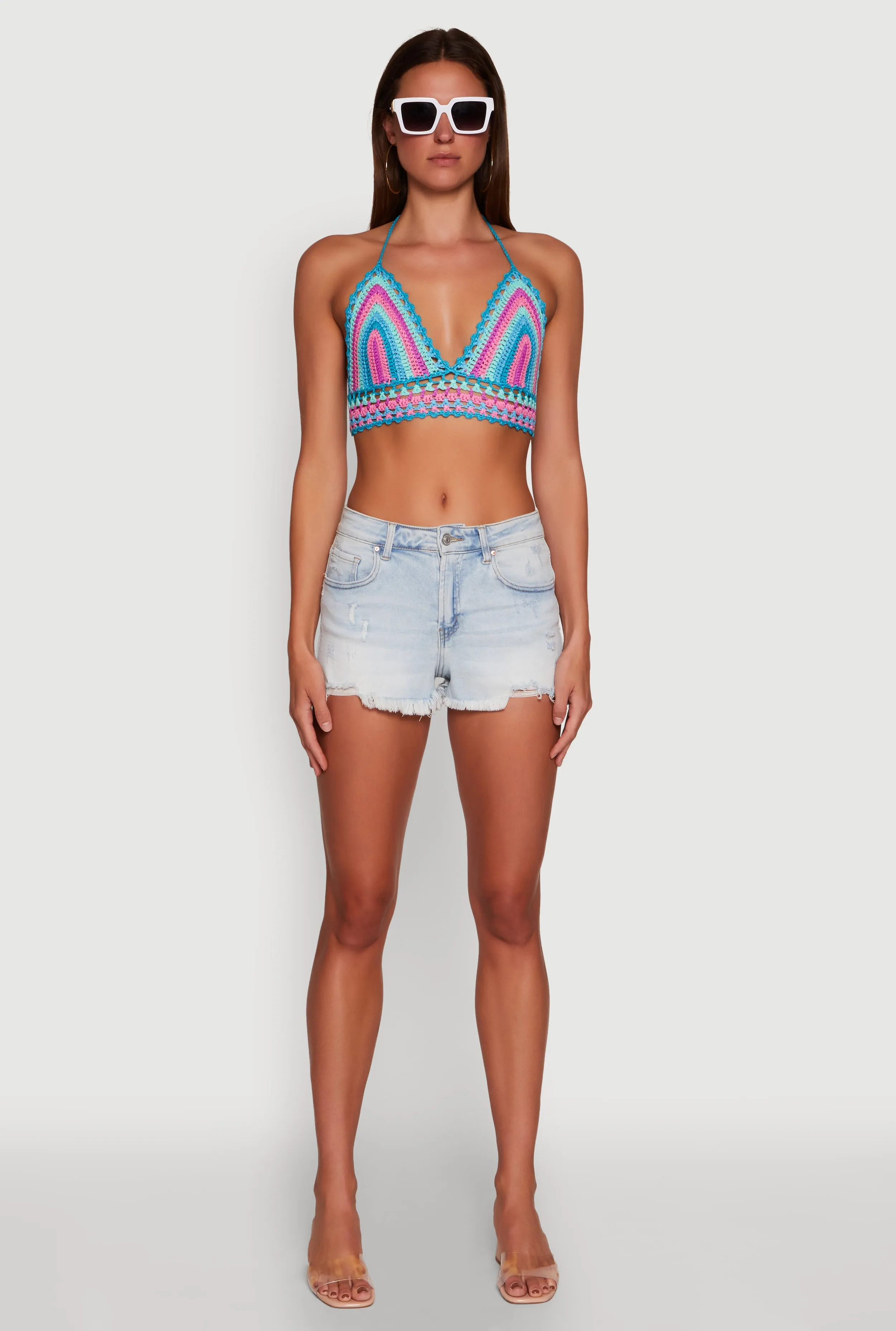 Trendy Crochet Cropped Halter Top sold by Rainbow