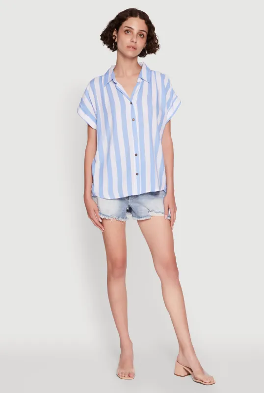 Striped Button Front Fixed Cuff Shirt sold by Rainbow