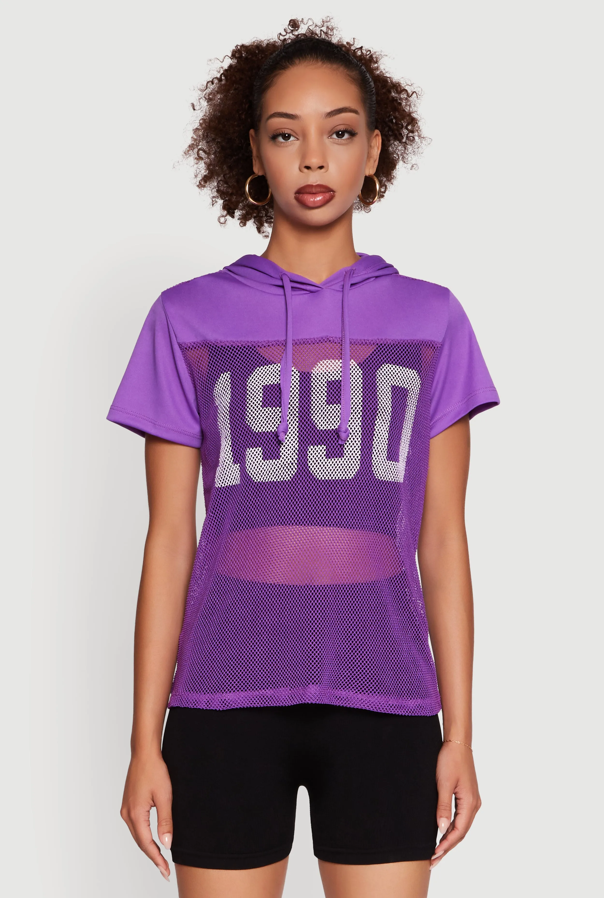 Fishnet 1990 Graphic Hooded Short Sleeve Top sold by Rainbow product image thumbnail 2