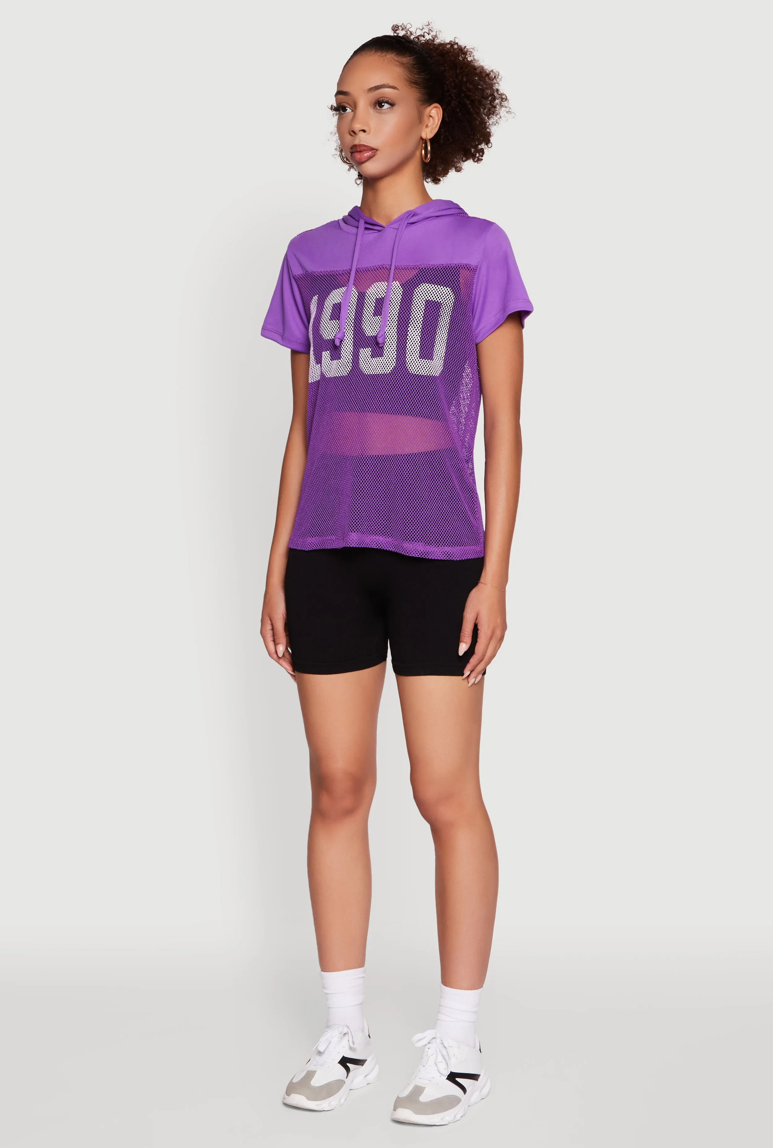 Fishnet 1990 Graphic Hooded Short Sleeve Top sold by Rainbow product image thumbnail 5