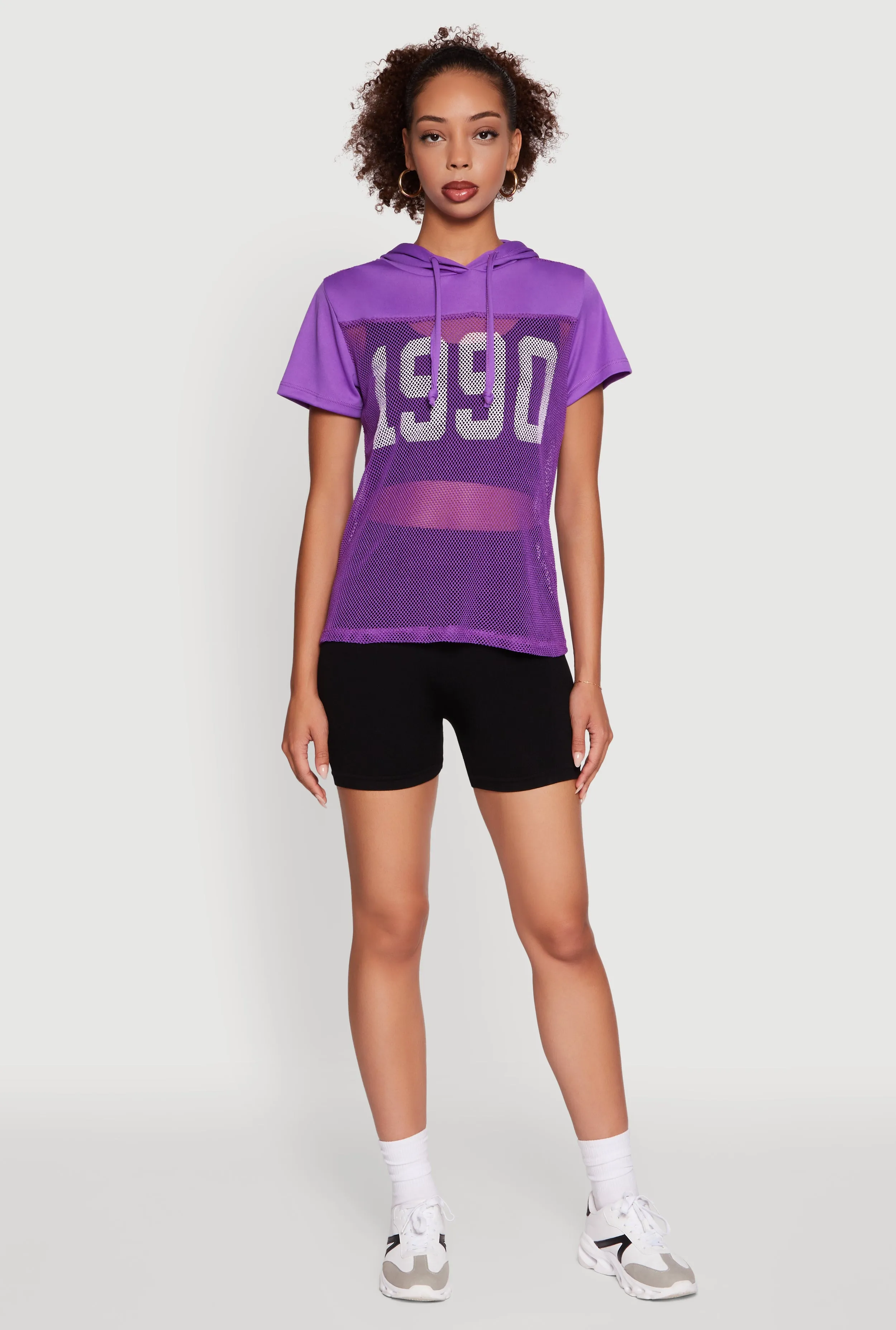 Fishnet 1990 Graphic Hooded Short Sleeve Top sold by Rainbow