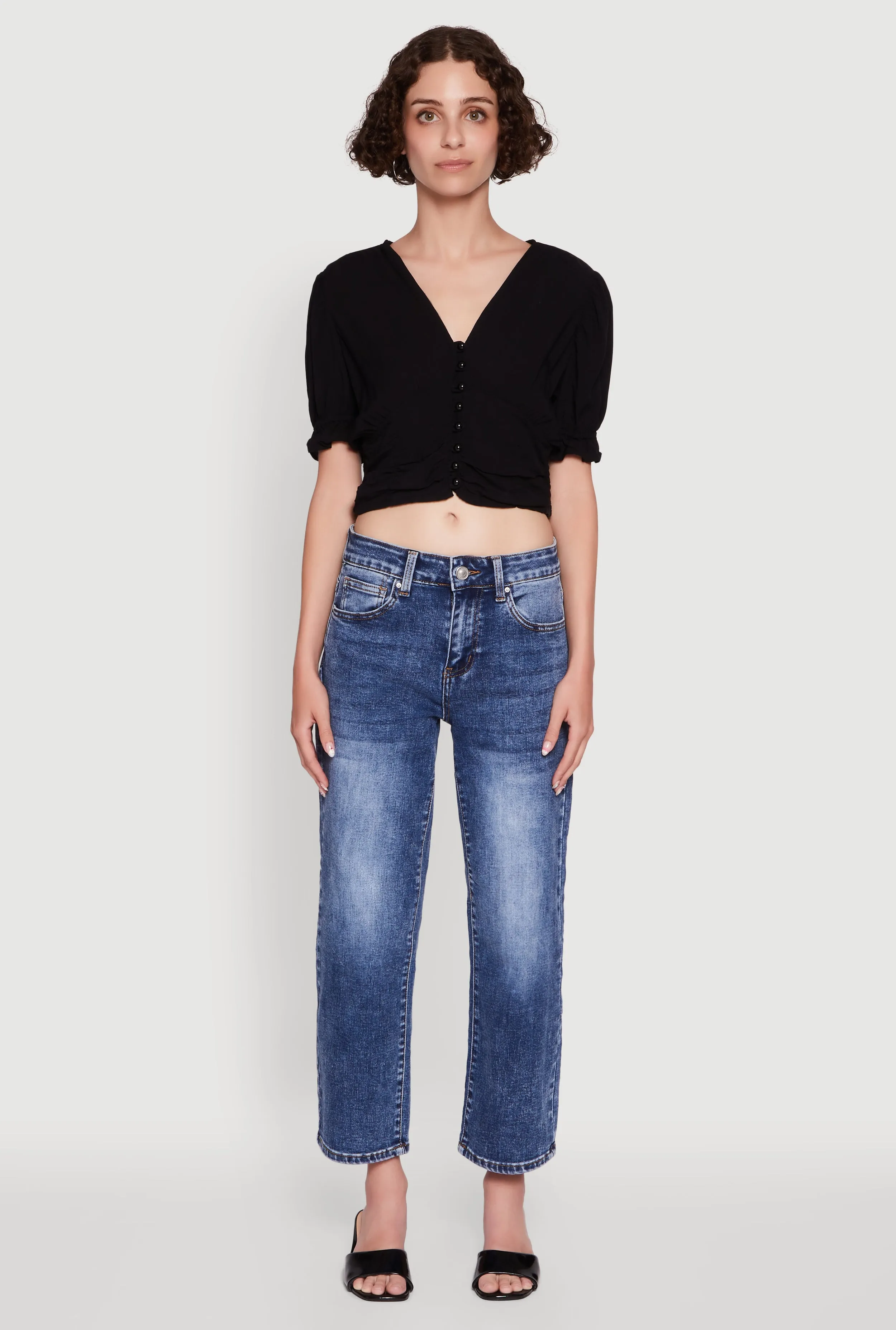 Trendy Puff Sleeve Button Front Peasant Crop Top sold by Rainbow product image thumbnail 3