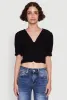 Trendy Puff Sleeve Button Front Peasant Crop Top sold by Rainbow