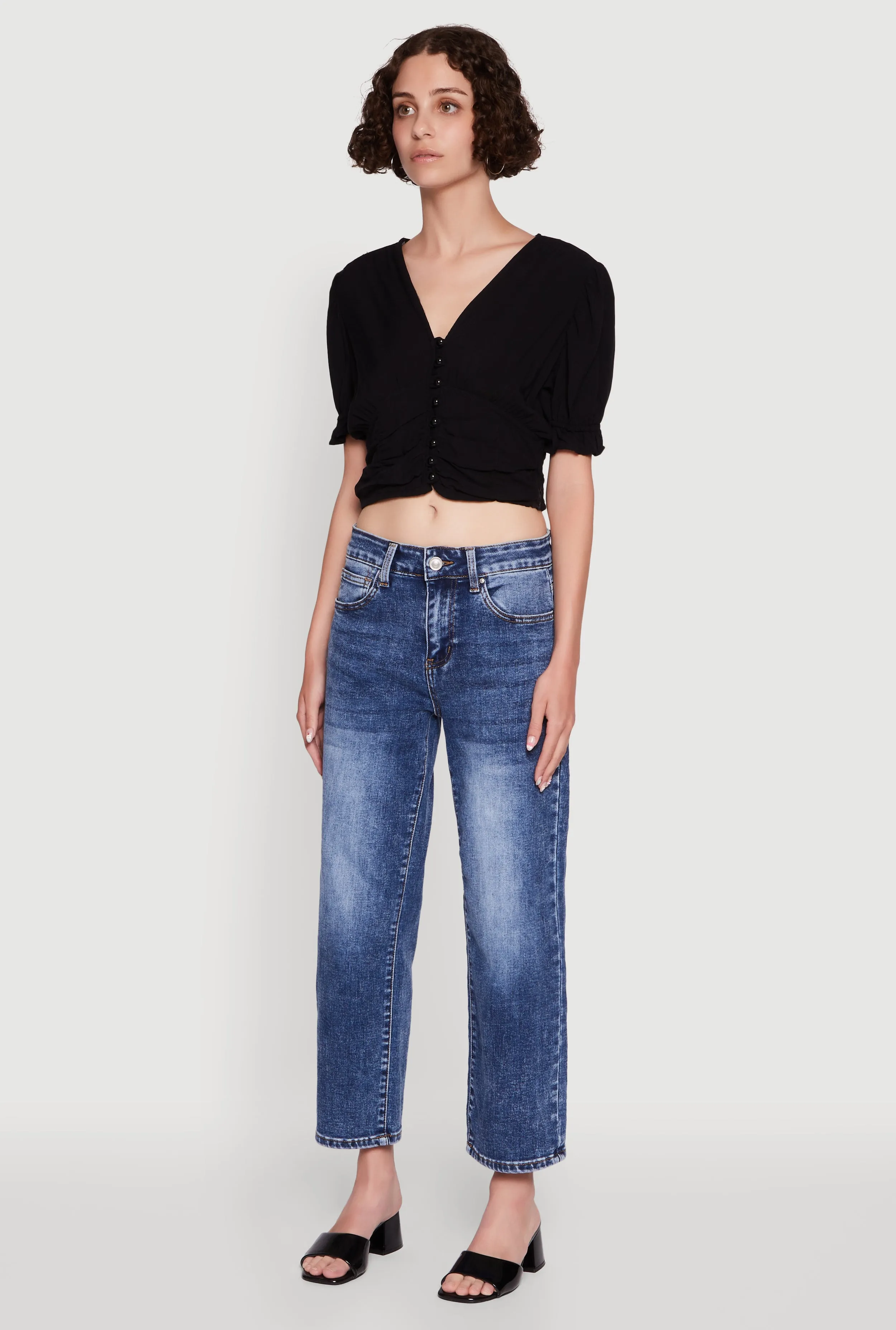 Trendy Puff Sleeve Button Front Peasant Crop Top sold by Rainbow product image thumbnail 5