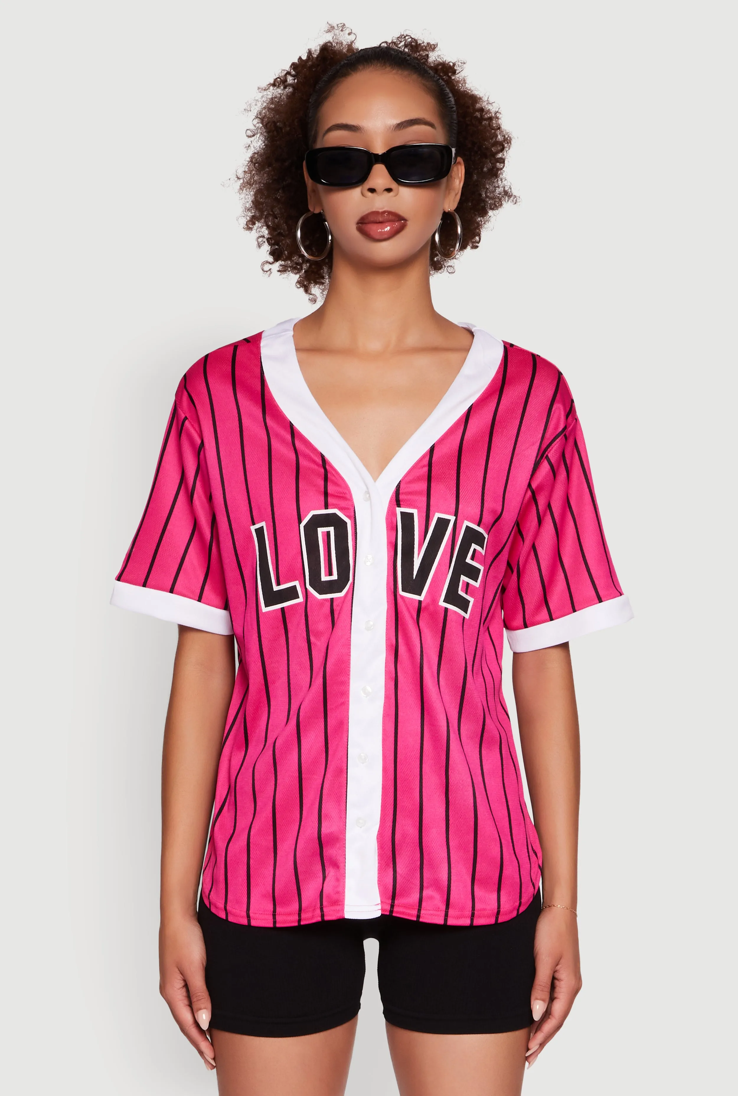 Trendy Striped Love Graphic Baseball Jersey sold by Rainbow product image thumbnail 2