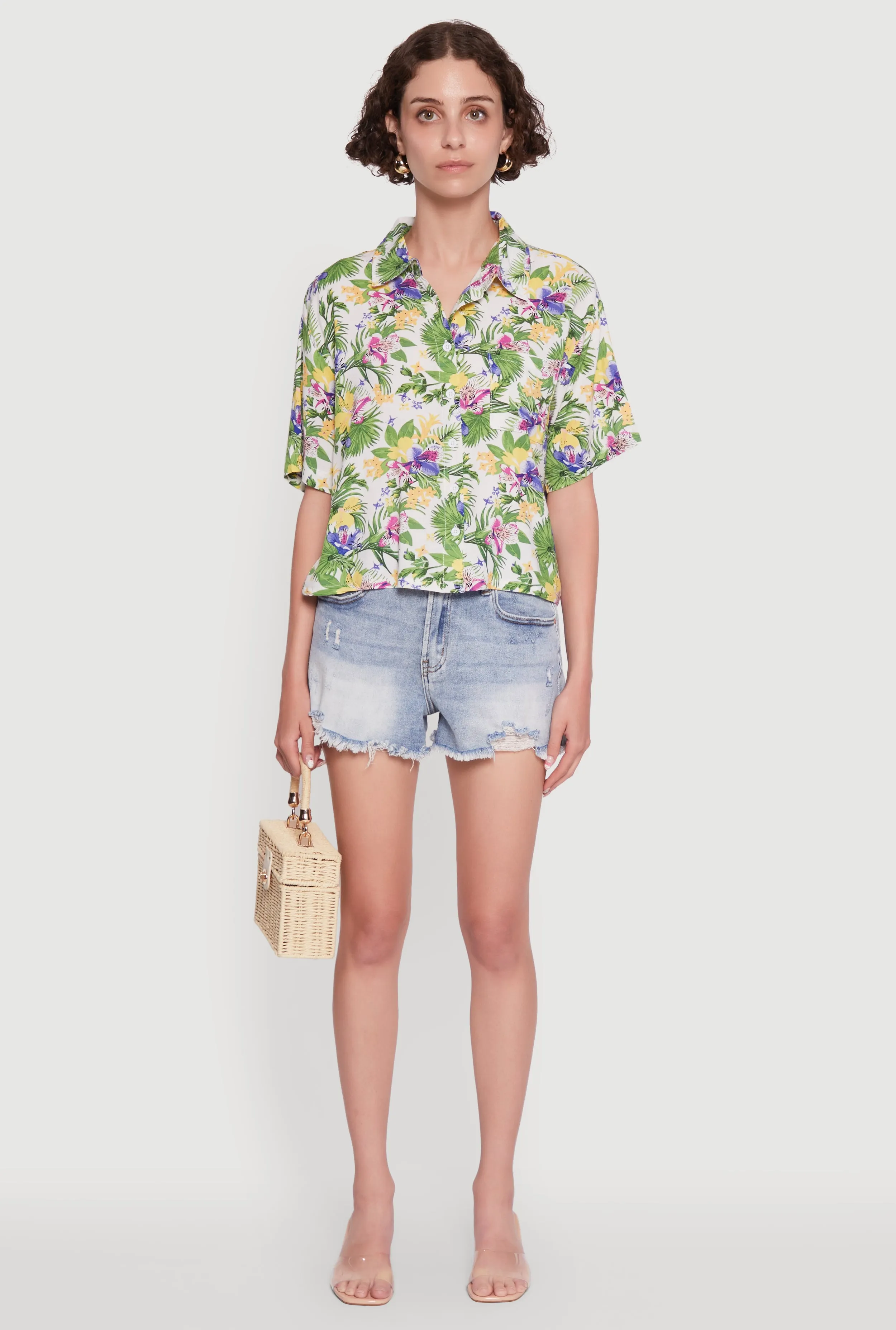 Trendy Tropical Floral Button Front Short Sleeve Shirt sold by Rainbow product image thumbnail 3
