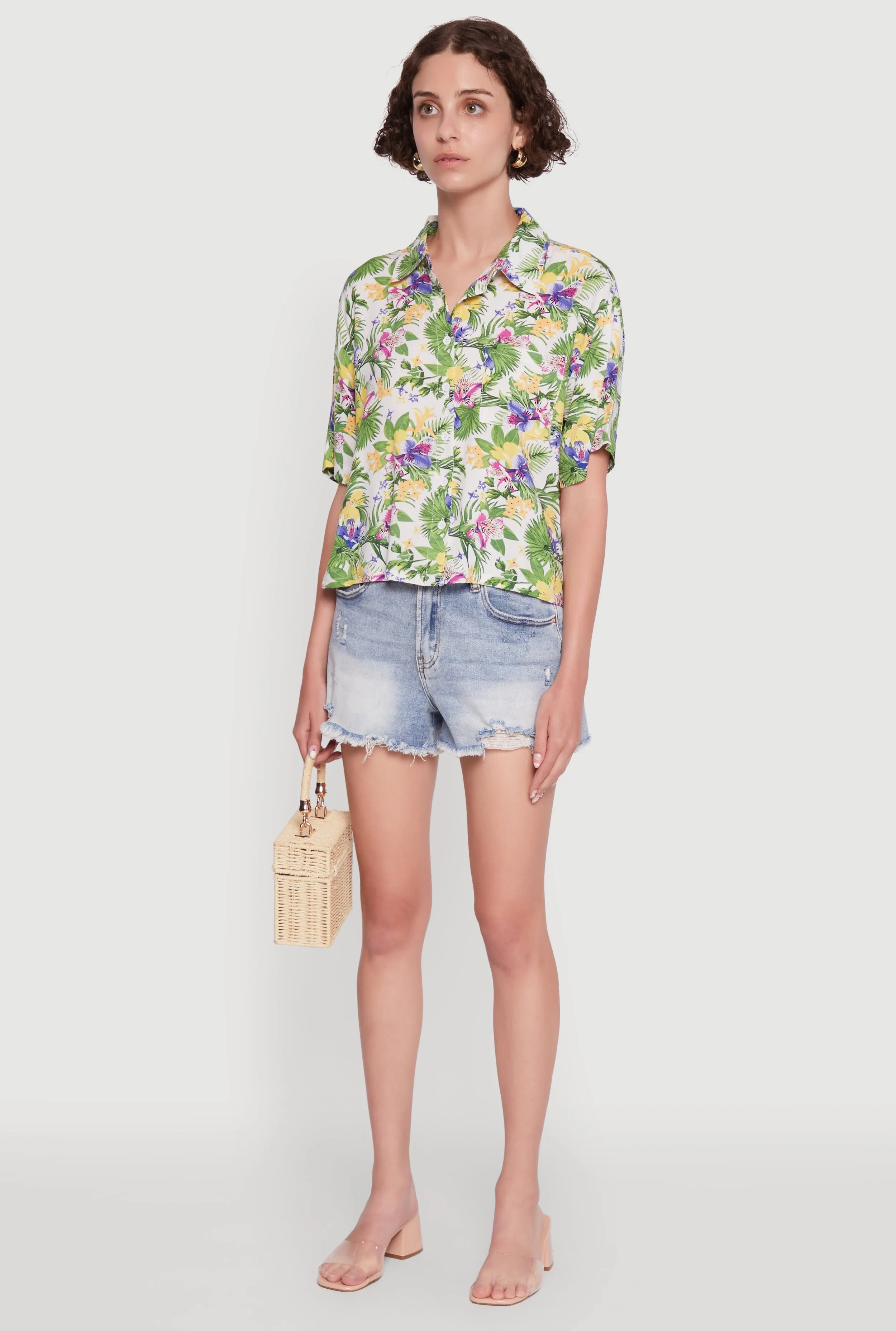 Trendy Tropical Floral Button Front Short Sleeve Shirt sold by Rainbow product image thumbnail 5