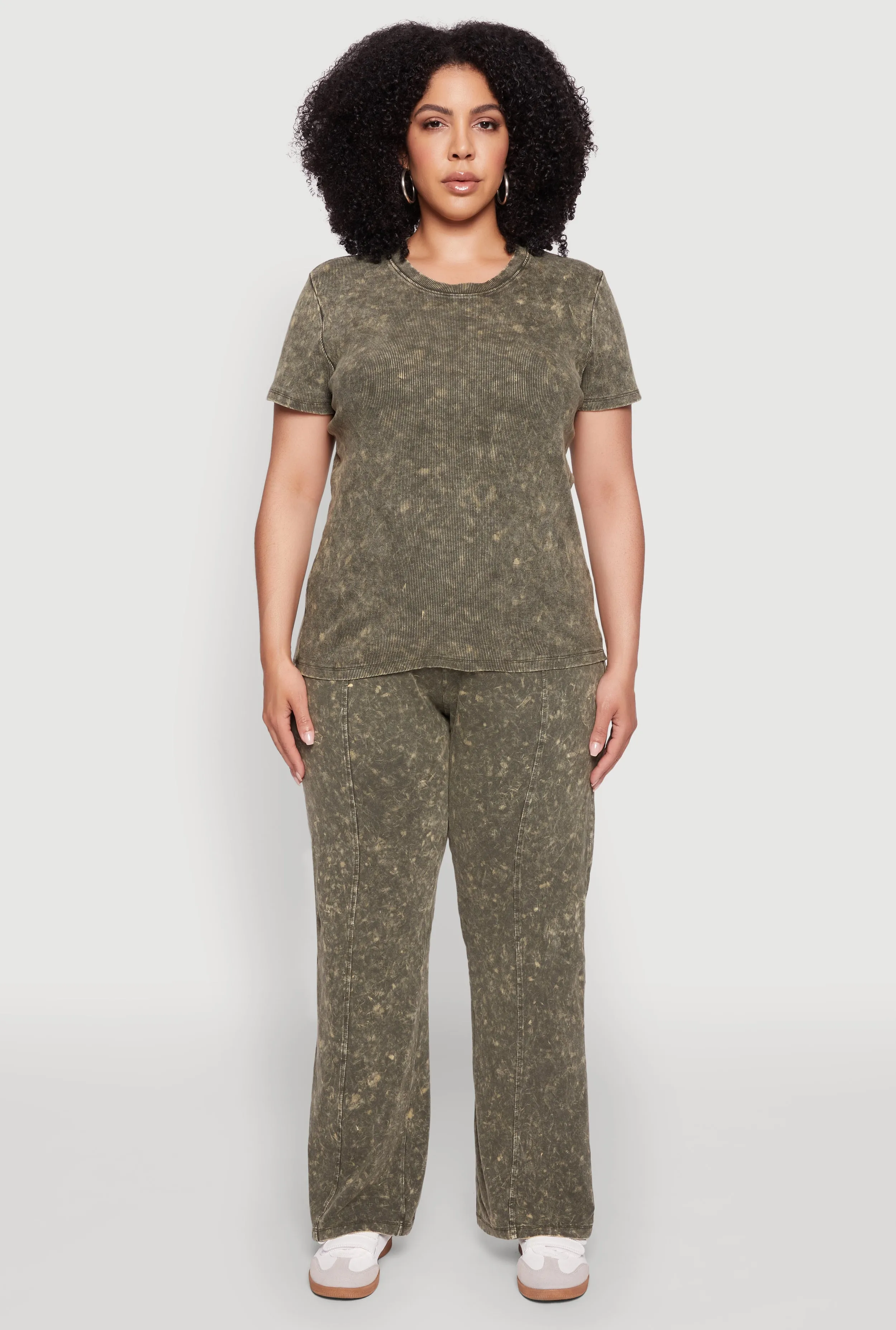 Plus Size Rib Knit Acid Wash Crew Neck Tee sold by Rainbow product image thumbnail 2