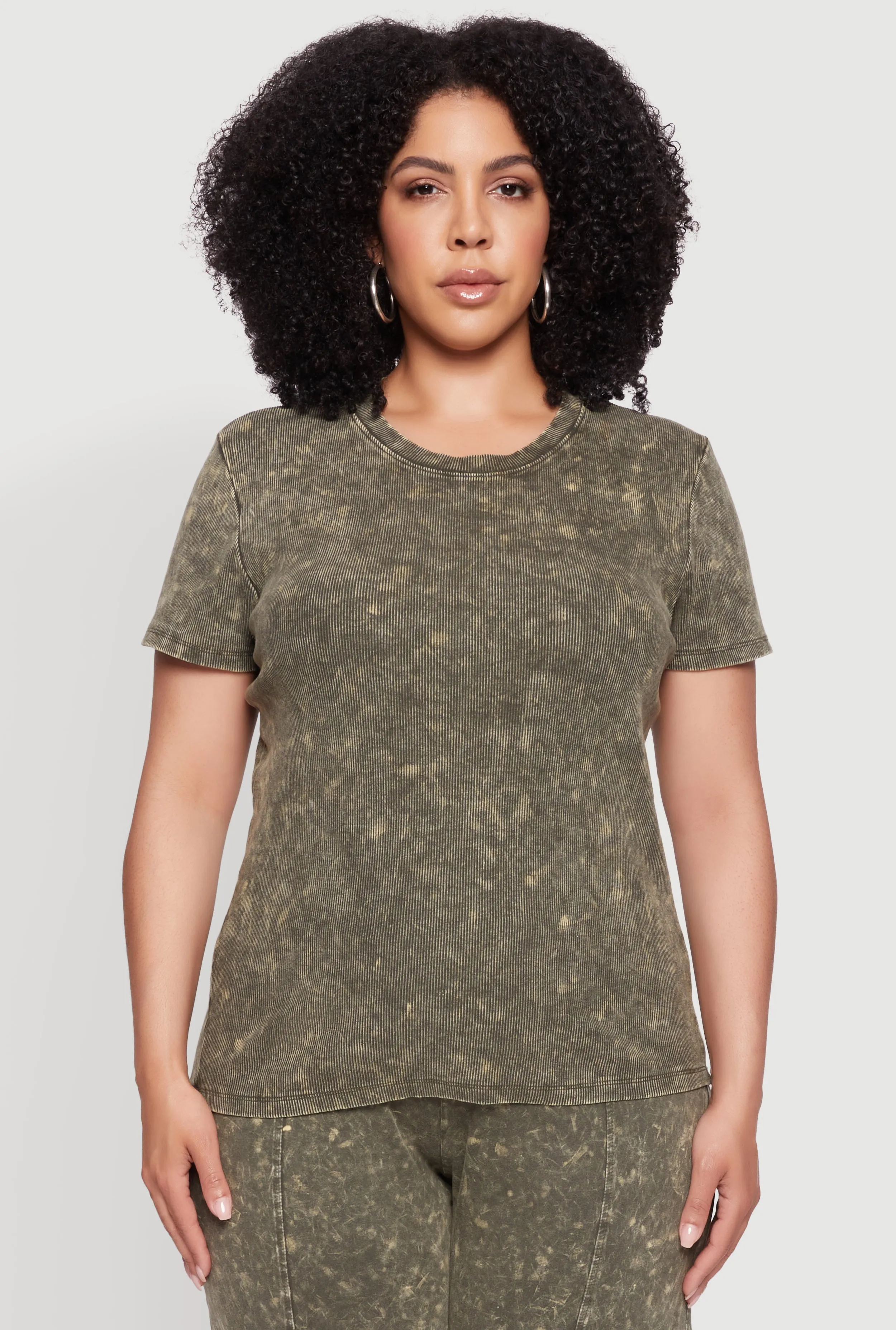 Plus Size Rib Knit Acid Wash Crew Neck Tee sold by Rainbow