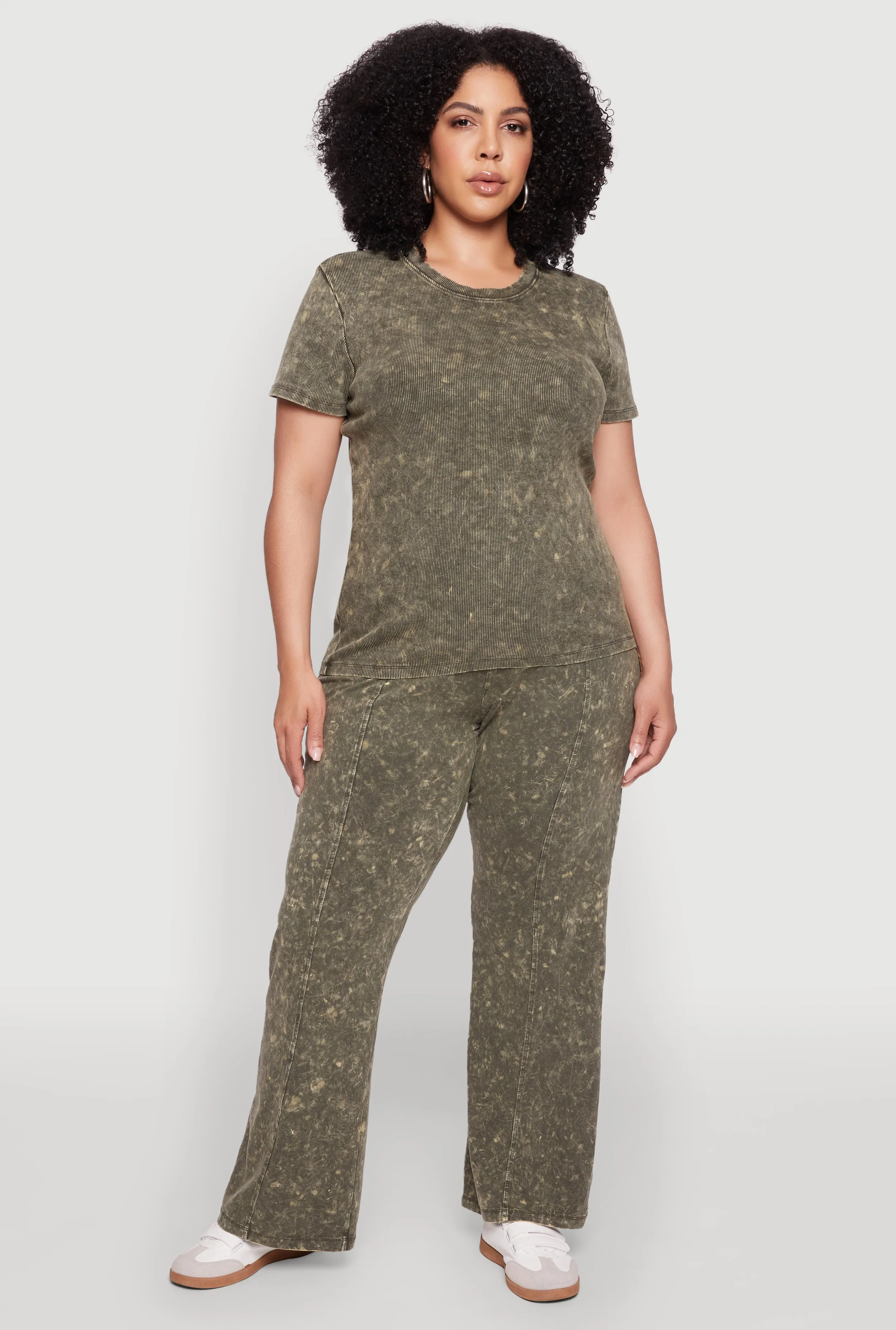 Plus Size Rib Knit Acid Wash Crew Neck Tee sold by Rainbow product image thumbnail 3