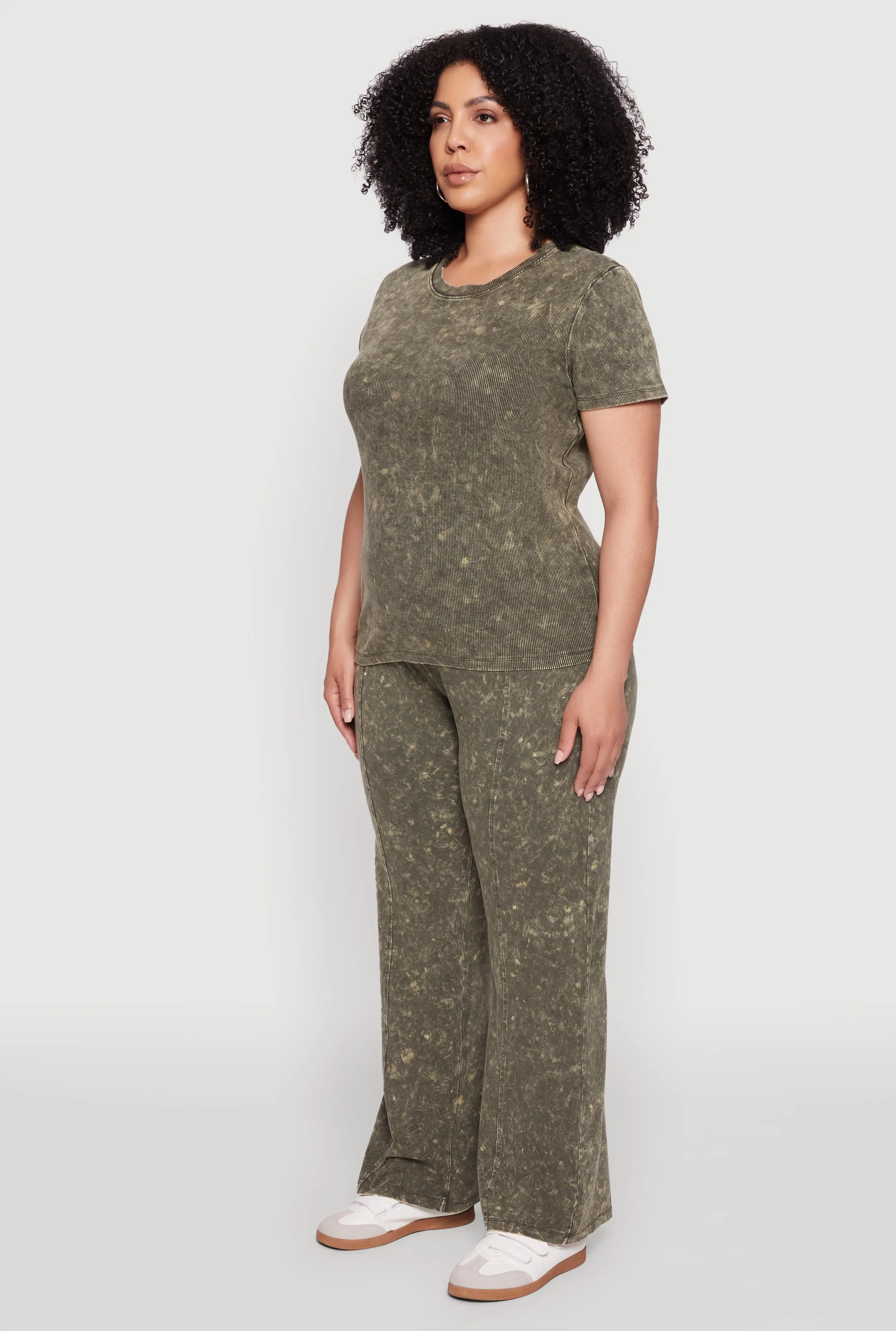 Plus Size Rib Knit Acid Wash Crew Neck Tee sold by Rainbow product image thumbnail 5